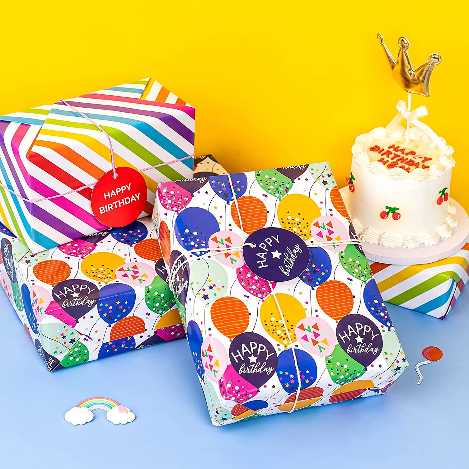 WRAPAHOLIC Birthday Wrapping Paper Set with Gift Tags (Multicolor, 12 Sheets, 19.7 in x 27.5 in) 9v3tu