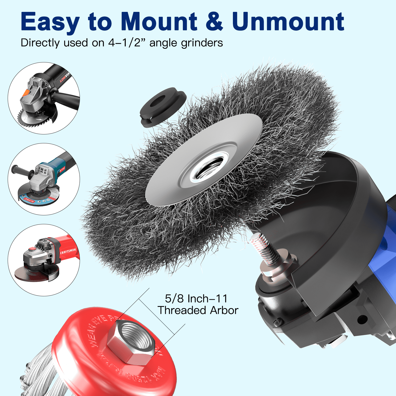 BURMONG 7-Piece Wire Wheel Brush Set for 4.5 in Angle Grinder, Heavy-Duty Carbon Steel Knotted and Crimped Cup Brushes (3 in and 4 in, 5/8 in-11 UNC Arbor) afk9w