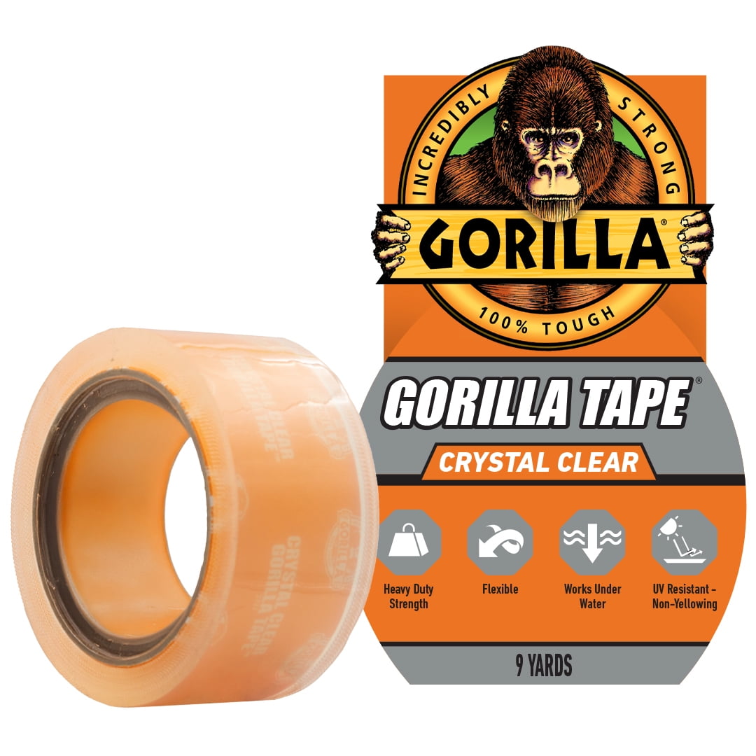 Gorilla Crystal Clear Tape, Heavy-Duty Waterproof Adhesive (Clear, 1.88 in x 27 ft) 58nwv