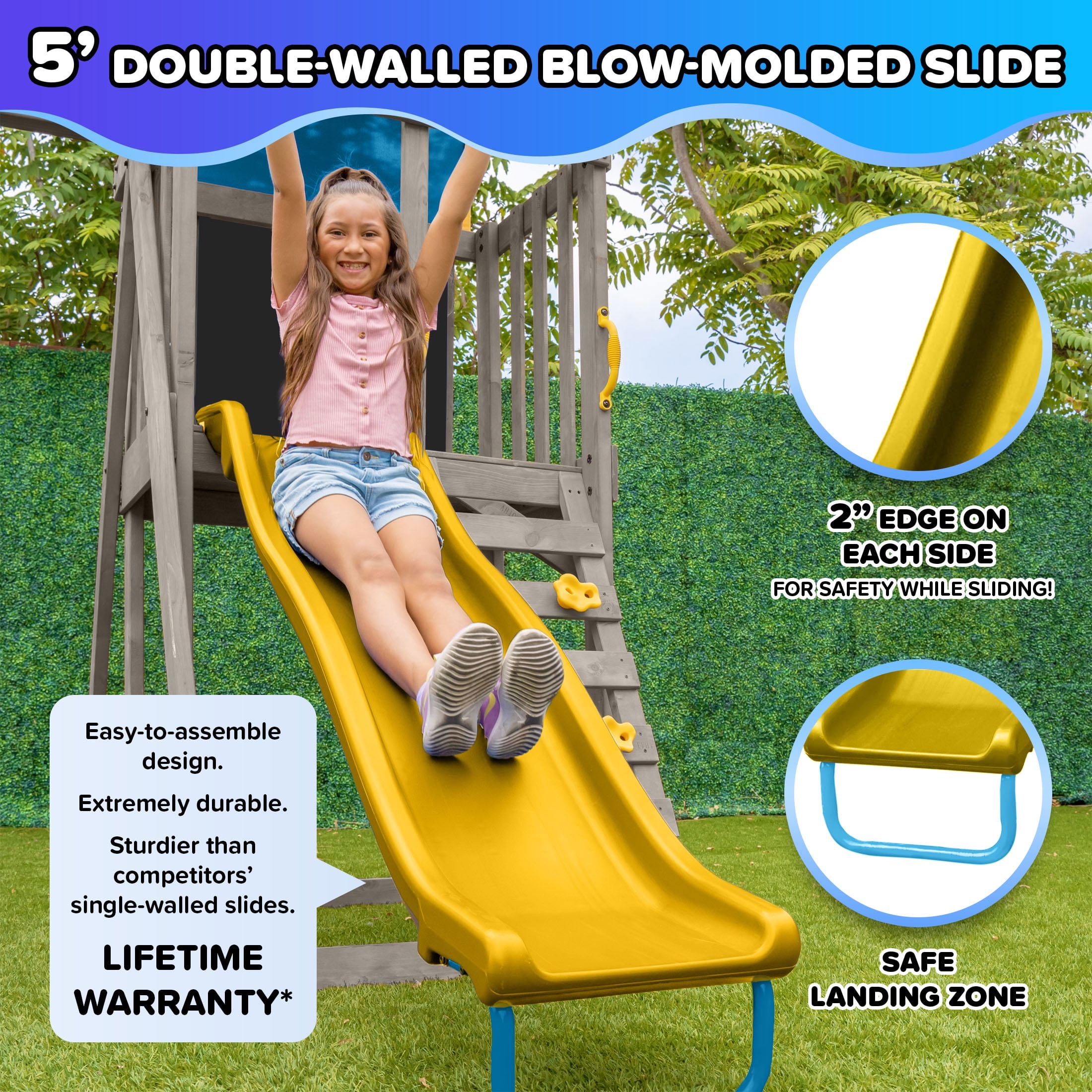 Sportspower Addison Twinkle Wooden Swing Set with LED Swings, Rock Wall, and Slide (Blue, 1 Set) 51f3i