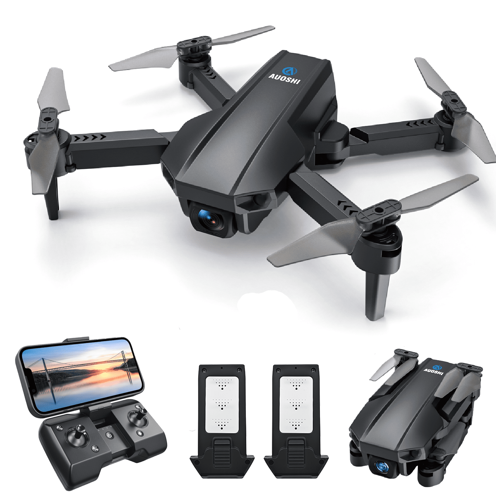 AUOSHI V1 Mini FPV Drone with 1080P HD Camera, Dual Lens, Optical Flow & Gesture Control (Black, 30 Minute Flight Time) dxhli