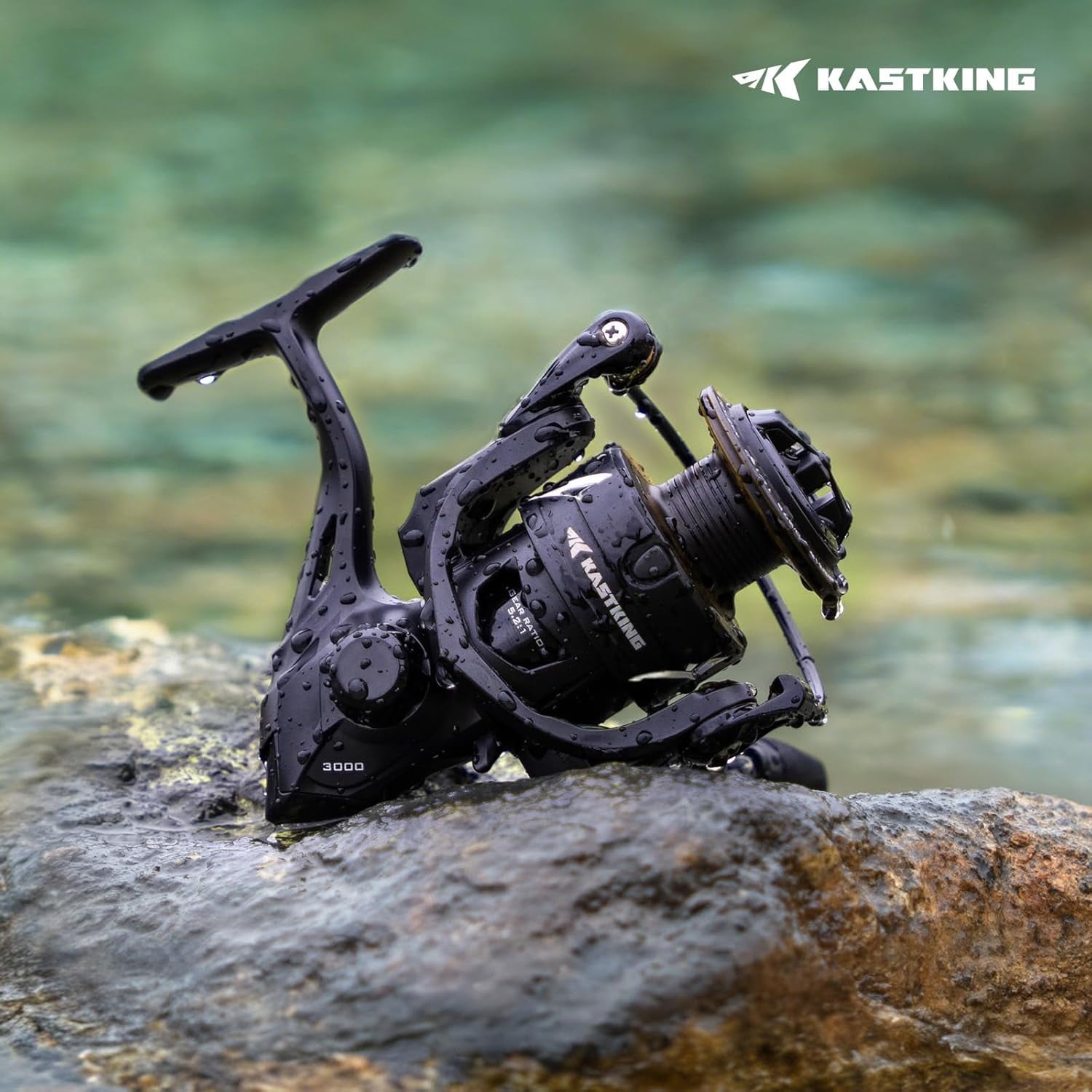 KastKing Spinning Reel, IPX5 Waterproof Fishing Gear, Smooth Retrieve, High-Torque Drag (Black, 5000 Size) r5adb