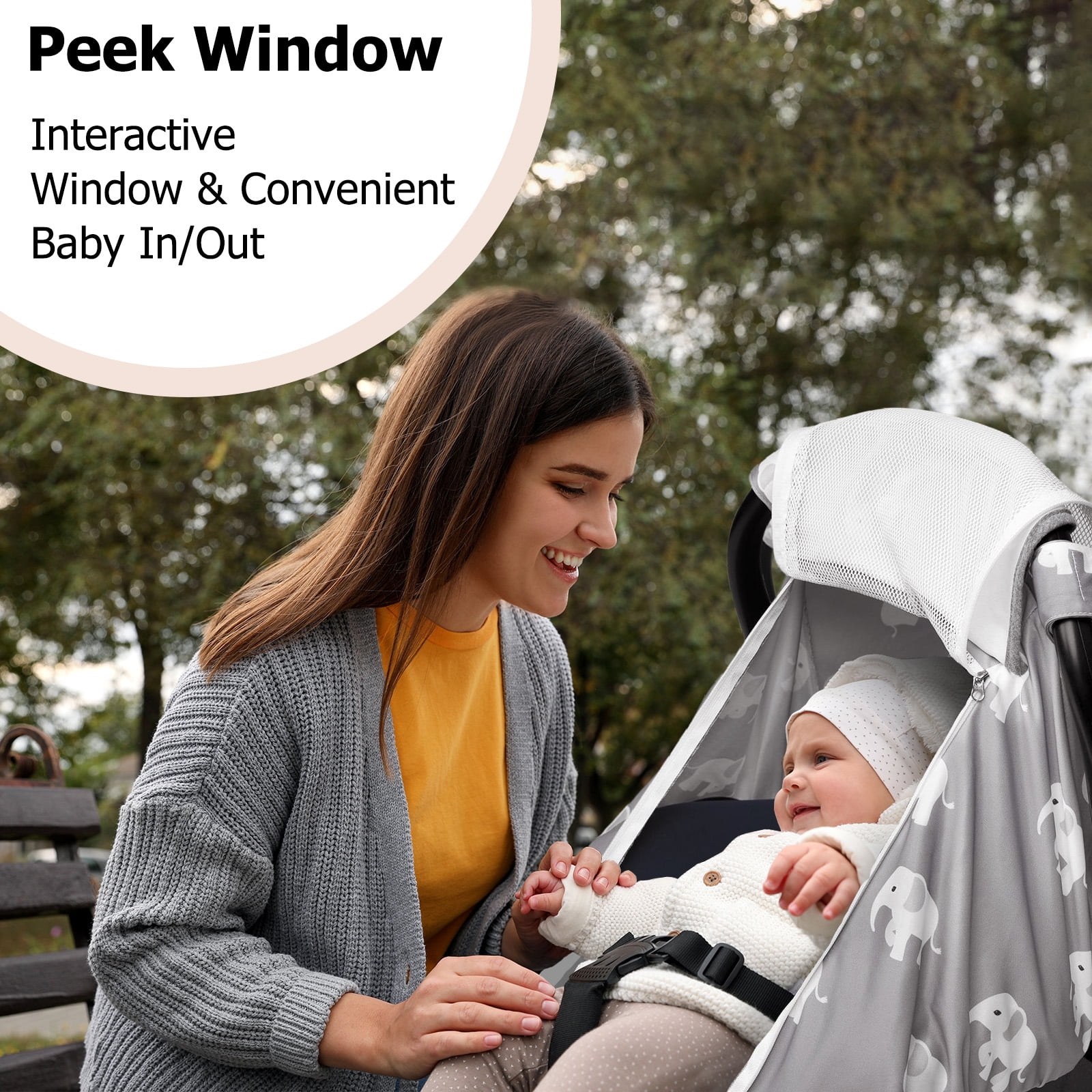Beavtaens Stretchy Infant Car Seat Canopy with Breathable Peep Window (Elephants, Universal Fit) 23mzk