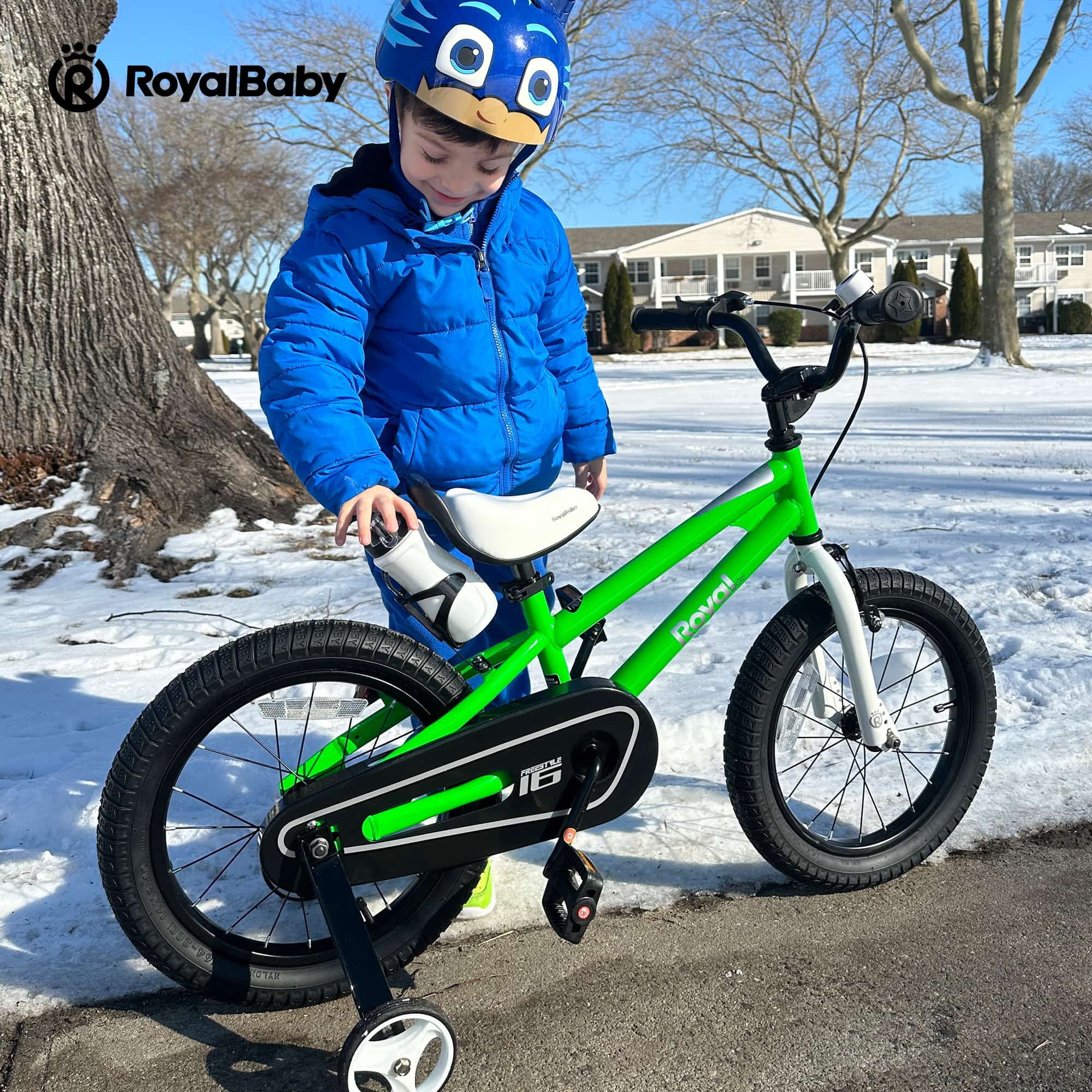 Royal Baby 14 in BMX Freestyle Kids Bike with Training Wheels (Blue, 14 in) yqirx