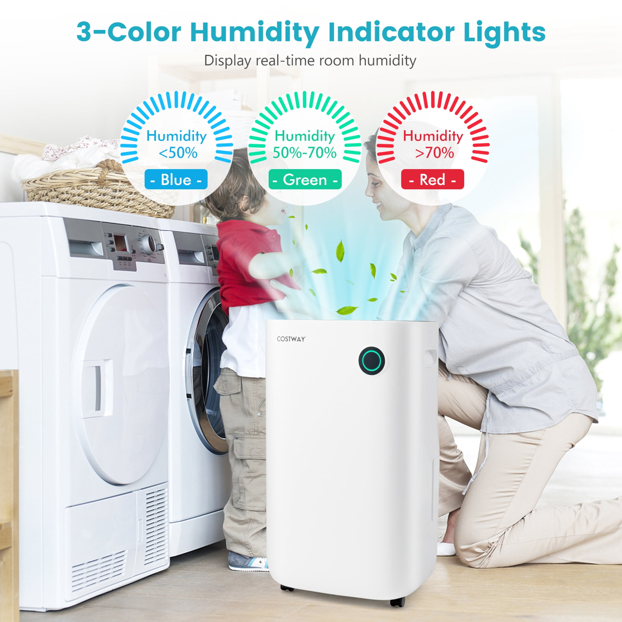 Costway Quiet Dehumidifier for Home and Basements with 5 Modes and 4,500 Sq. Ft. Coverage (White, 19-Pint) kf12d