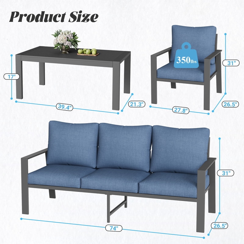 ELPOSUN Aluminum Outdoor Patio Furniture Set 6-Piece Sectional Sofa Conversation Set (Navy, 6-Piece) 8uifk