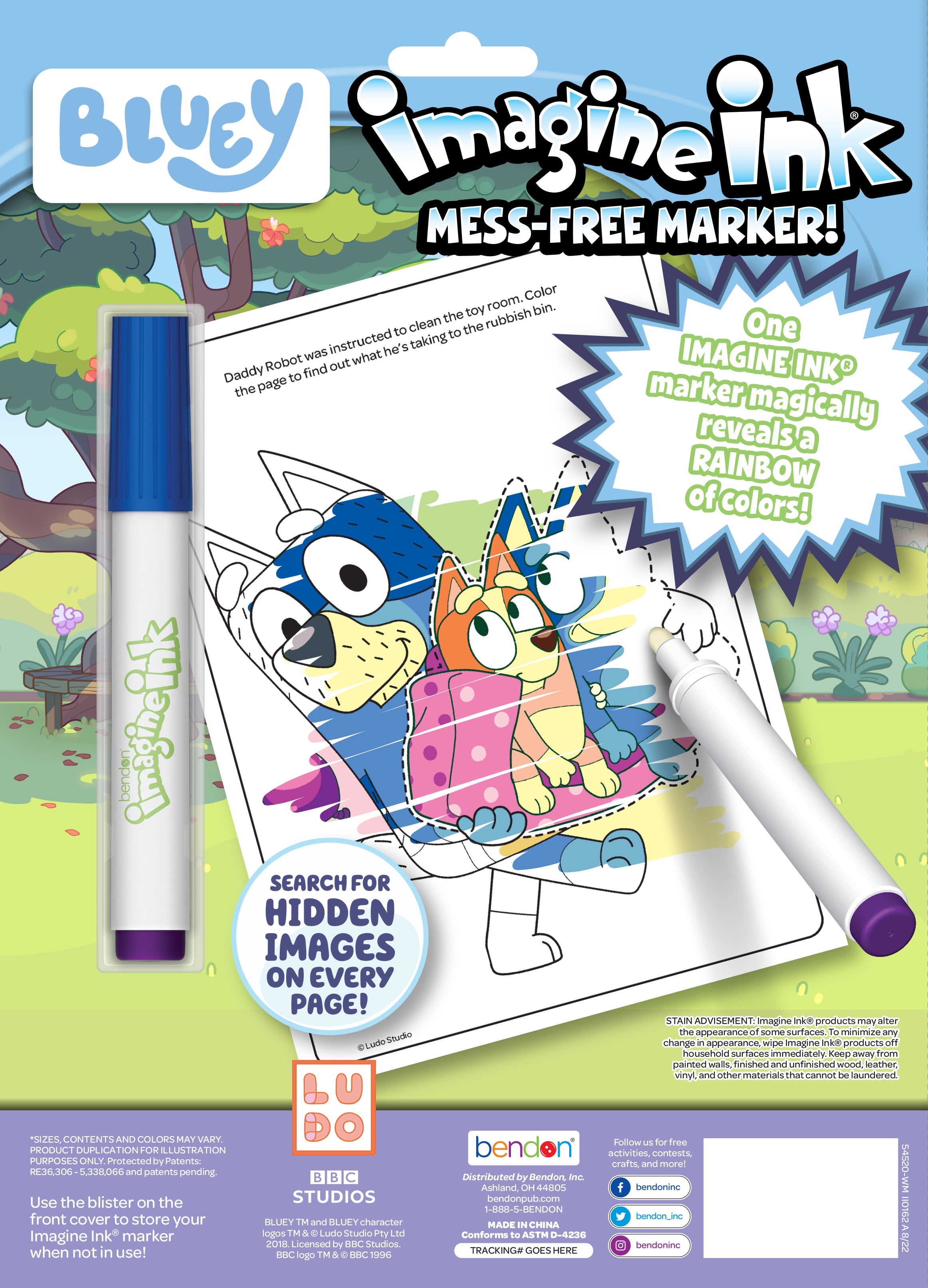 Bluey Imagine Ink Coloring Book Set with Mess-Free Marker (10 Pages) fhwxm