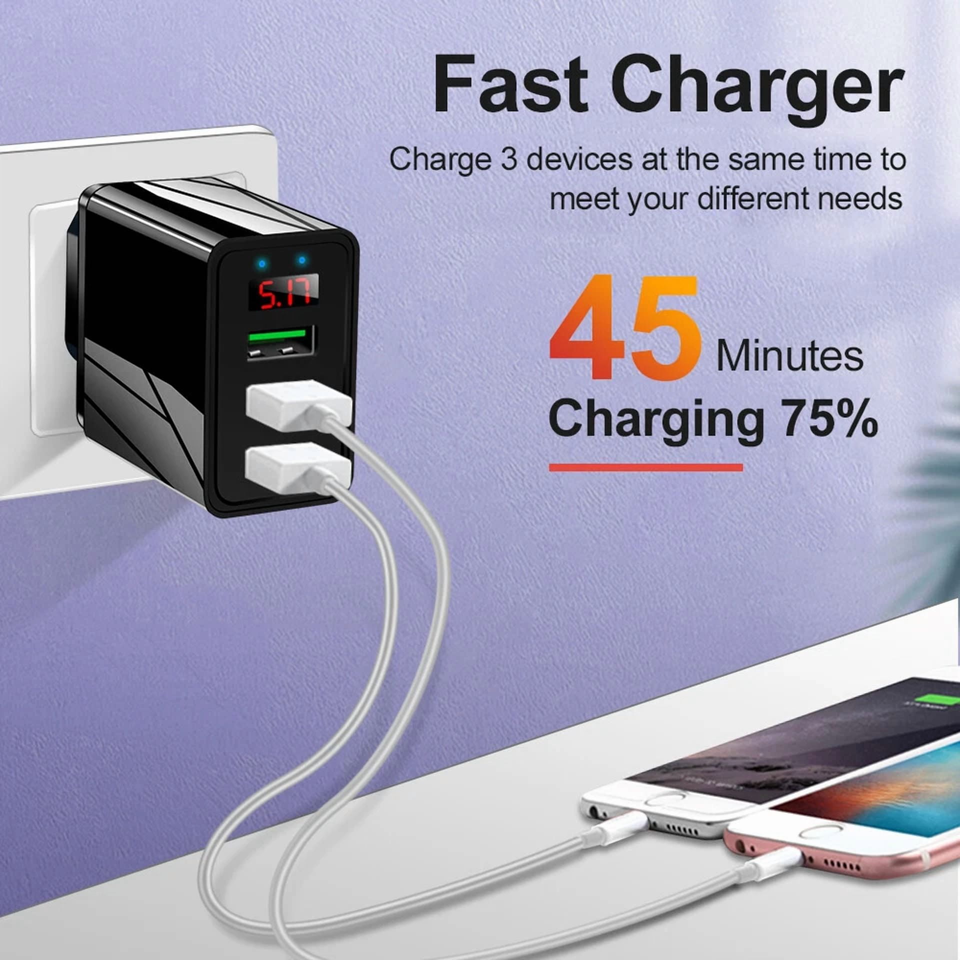 Rhea 3-Port USB Wall Charger Adapter Quick Charge 3.0 Fast Charging Power Block (2 Pack) piv4h