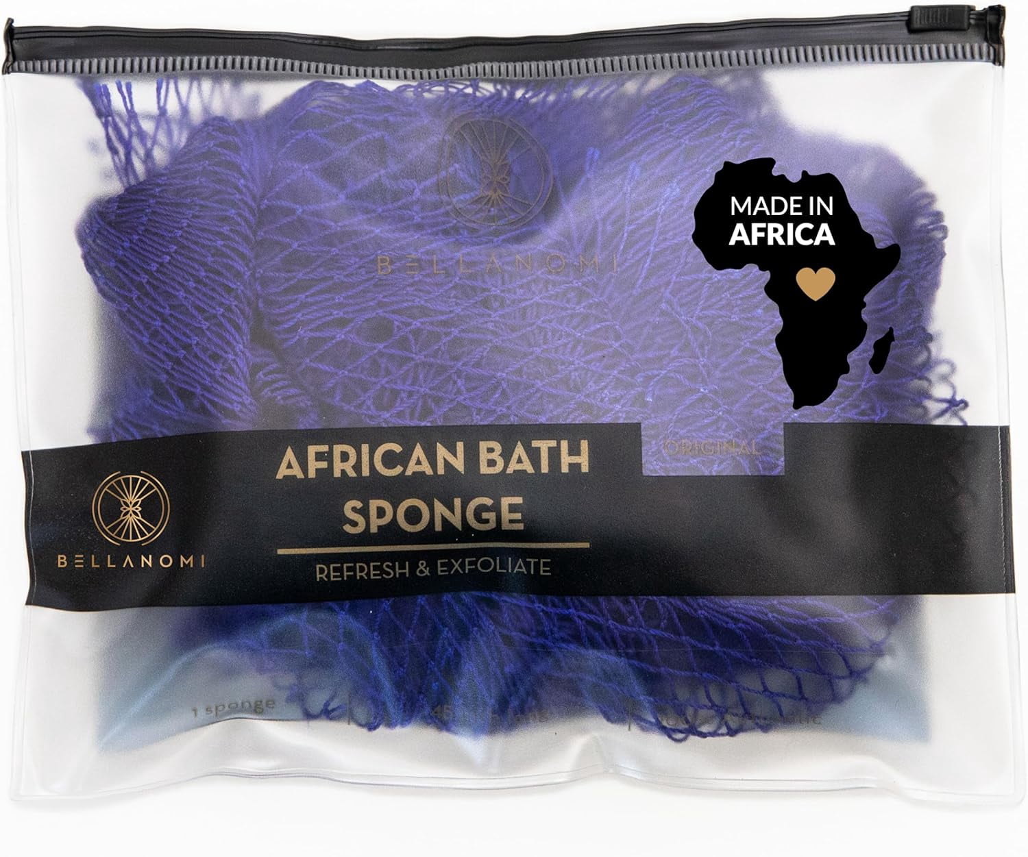 Bellanomi African Net Sponge, Authentic Sapo Exfoliating Back Scrubber for Deep Cleaning and Skin Renewal (Blue, 45 in) 7aaq9
