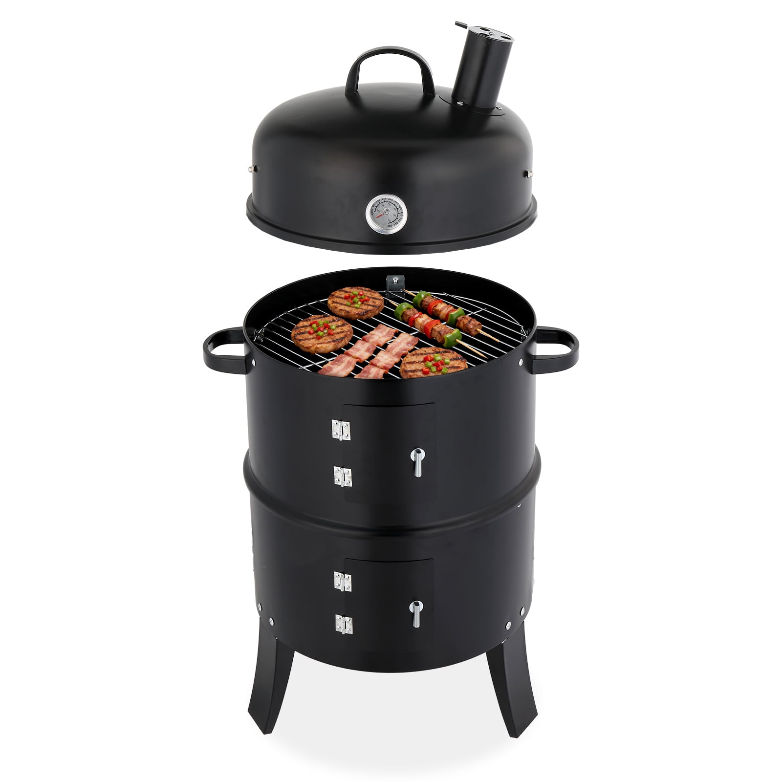 Hendoct Vertical Charcoal Smoker, Heavy-Duty Steel BBQ Grill with Chimney for Outdoor Cooking (Black, 16.9 in x 20.5 in x 33.5 in) 7olpy