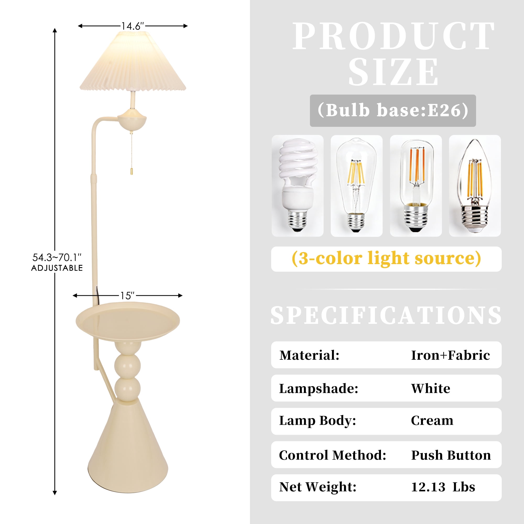 AFANQI Nordic Minimalist Floor Lamp with Integrated Side Table (Cream, 70 in Height) 7z7qk