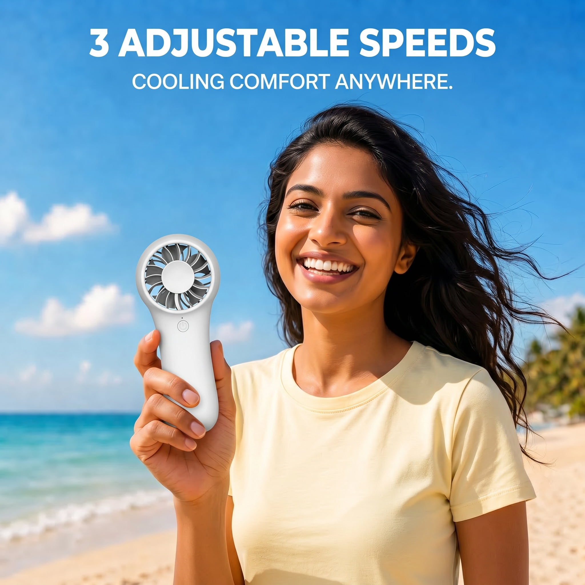 ATUPEN Handheld Mini Fan, 3-Speed Rechargeable Portable Cooling Fan for Office and Travel (White, 1200mAh) g77hj