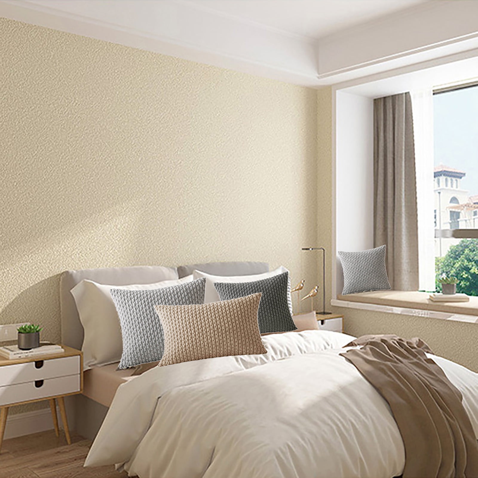 Sinimoko Peel and Stick Wallpaper, Self-Adhesive Waterproof PVC Vinyl Wall Covering, 3D Textured Removable Decor for Bedroom and Furniture (Yellow, 17.7 in x 118 in) 03ot6
