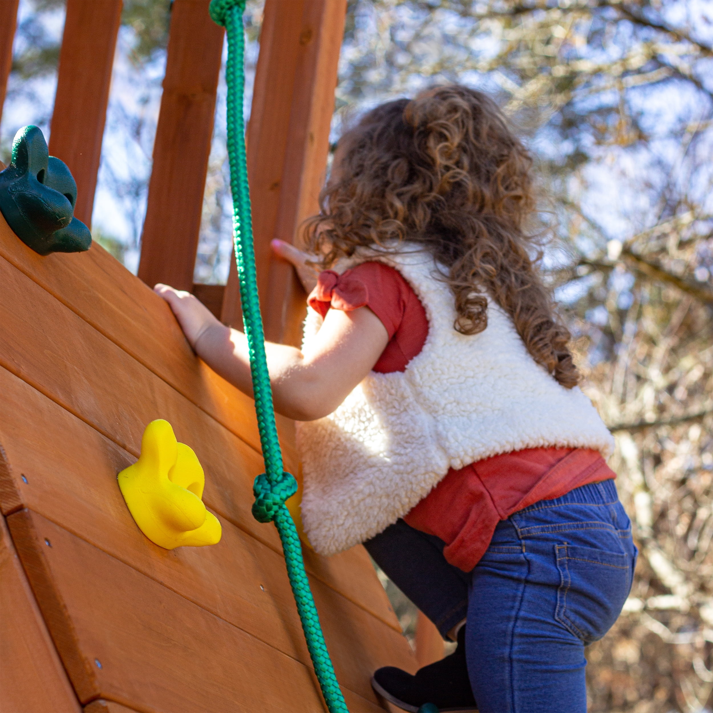 Gorilla Playsets Avalon Wooden Swing Set with Dual Slides and Climbing Rock Wall (Amber, 1 Unit) pfgpi