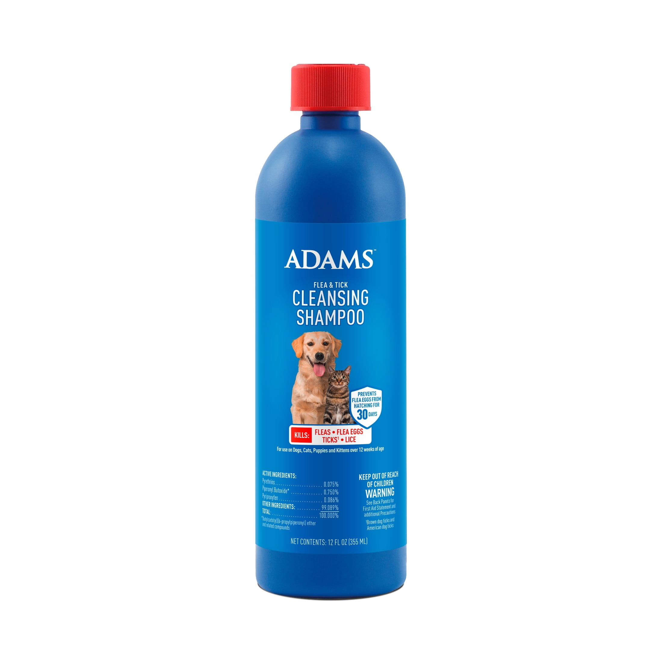 ADAMS Flea & Tick Cleansing Shampoo for Dogs and Cats, Pet Grooming Treatment for Fleas, Ticks, and Lice (Blue, 12 fl oz) ul36n