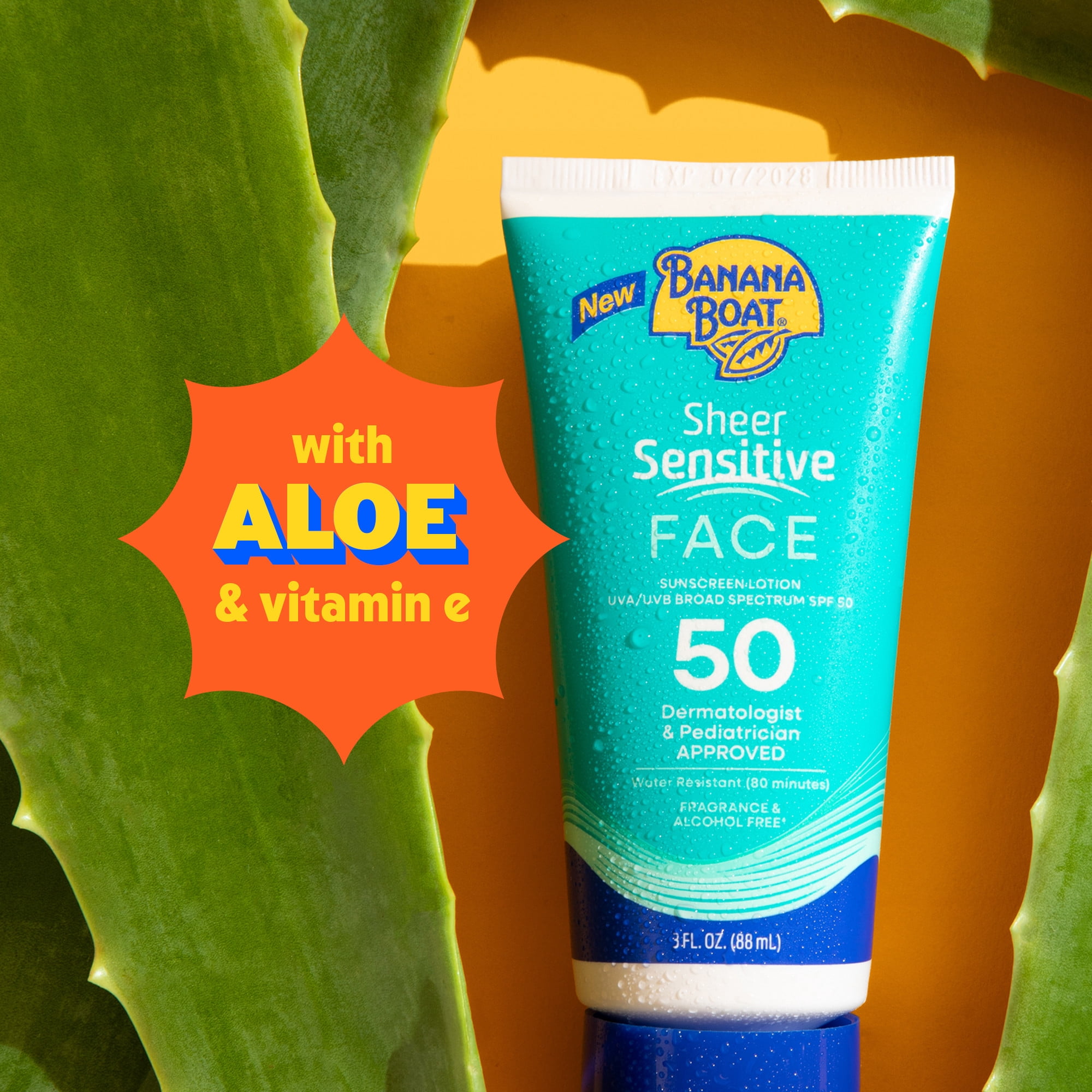 Banana Boat Sheer Sensitive Face Sunscreen Lotion, SPF 50 Broad Spectrum Protection (White, 3 fl oz) oejv9