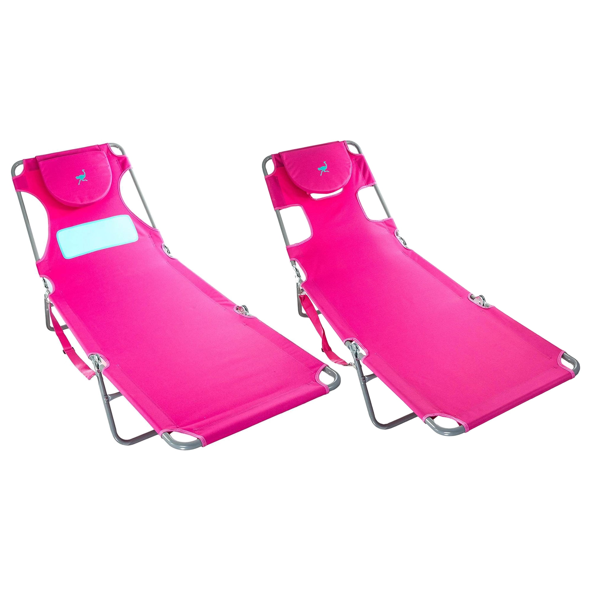 Ostrich Comfort Lounger and Chaise Sunbathing Beach Chair Set (Pink, 72 in x 24 in) u34c1