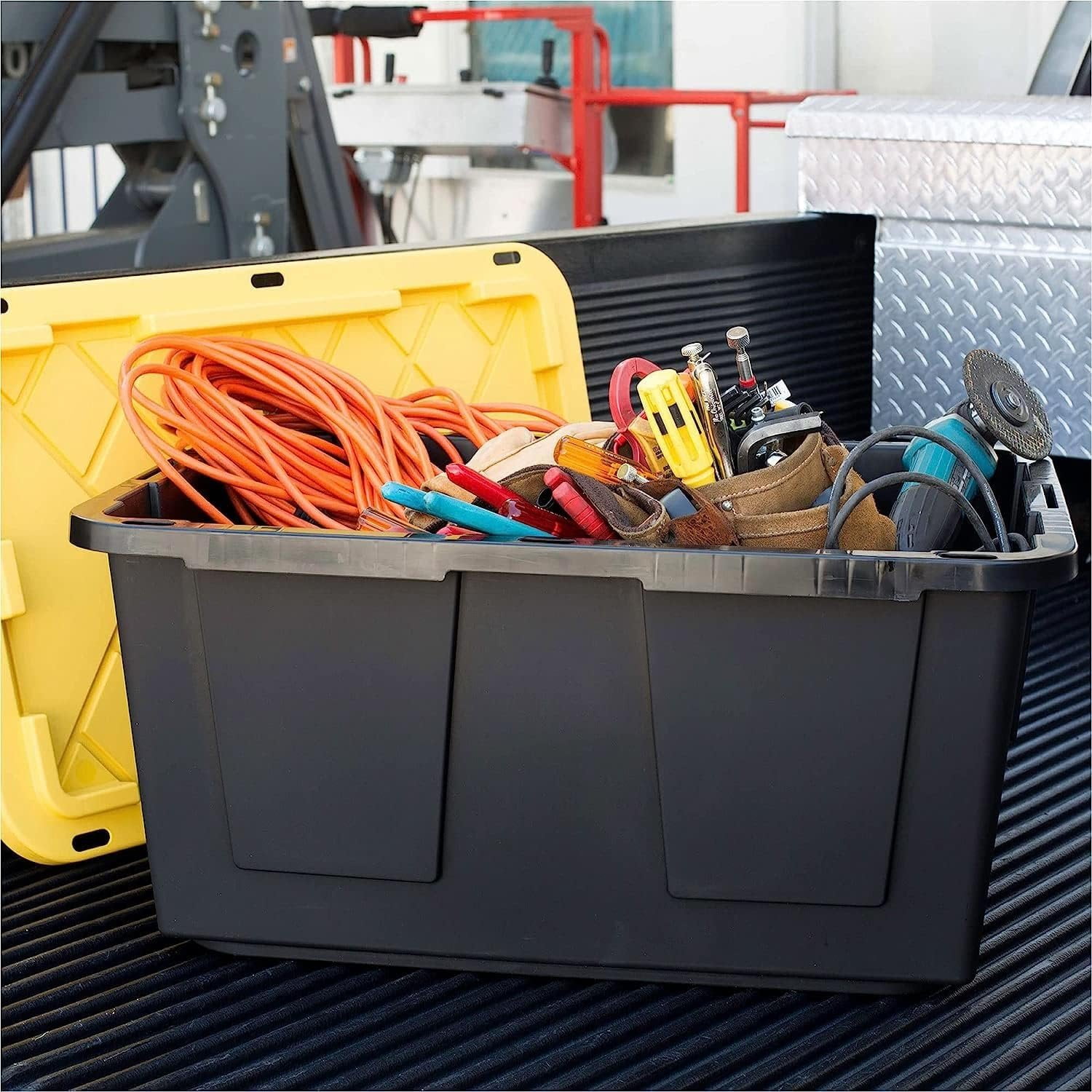 Greenmade Pro Plastic Storage Box, Heavy-Duty Garage Organization Bin (Black, 27 gal) 8cvvm