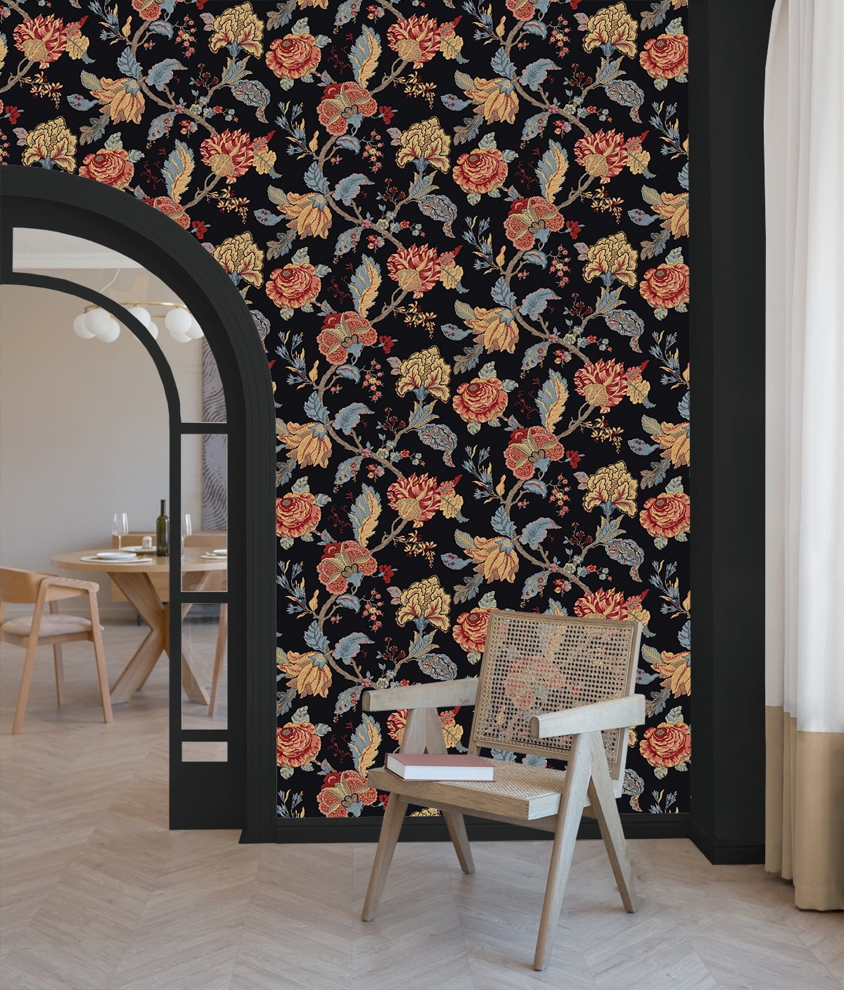 NextWall Kianna Jacobean Peel and Stick Wallpaper (Ebony, 20.5 in. W x 18 ft. L) r9heq