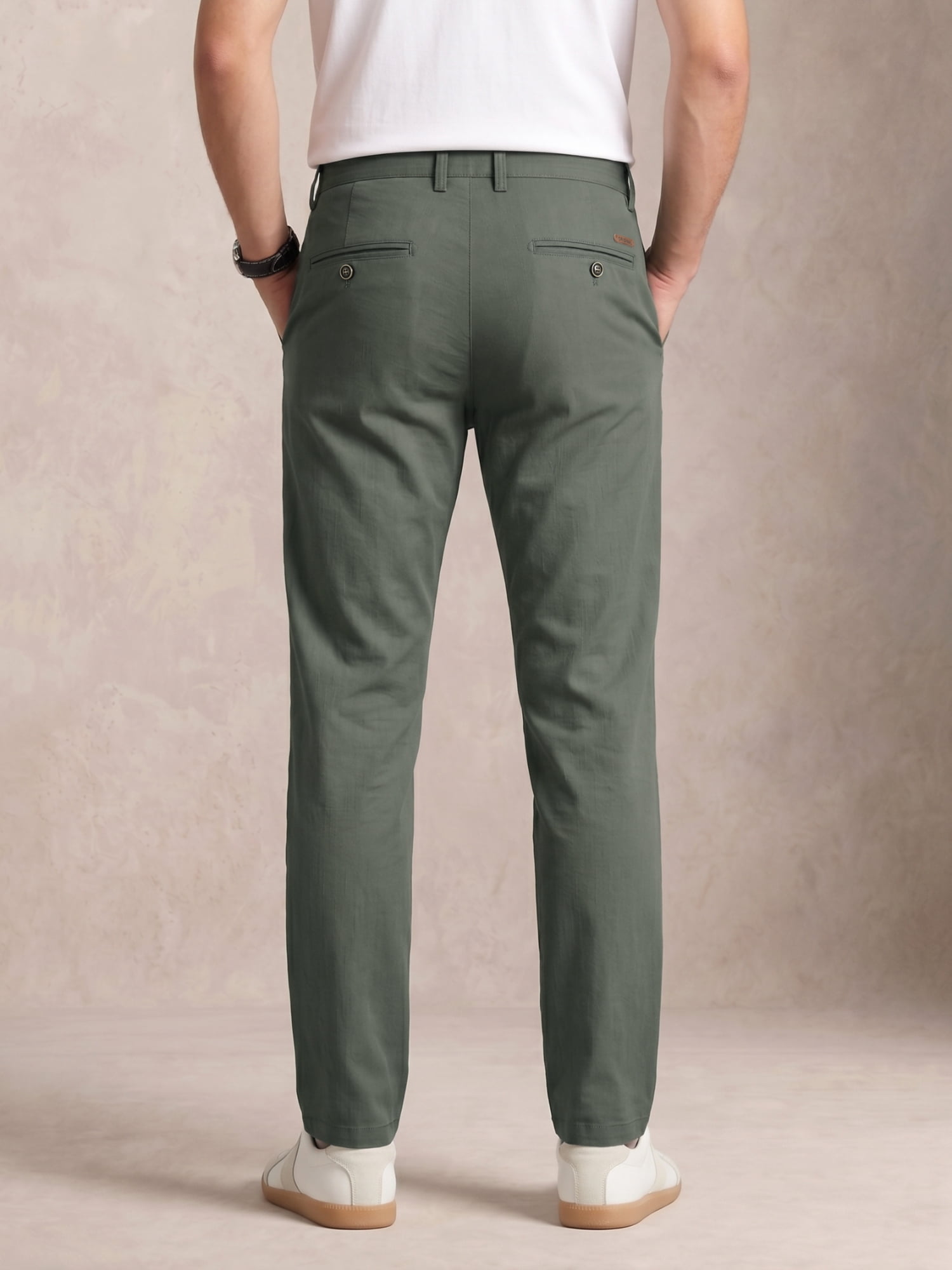 MEILIHUA Men's 4-Way Stretch Dress Pants Mid-Rise Straight Cut Elastic Waist (Green, 32x30) k6bsd