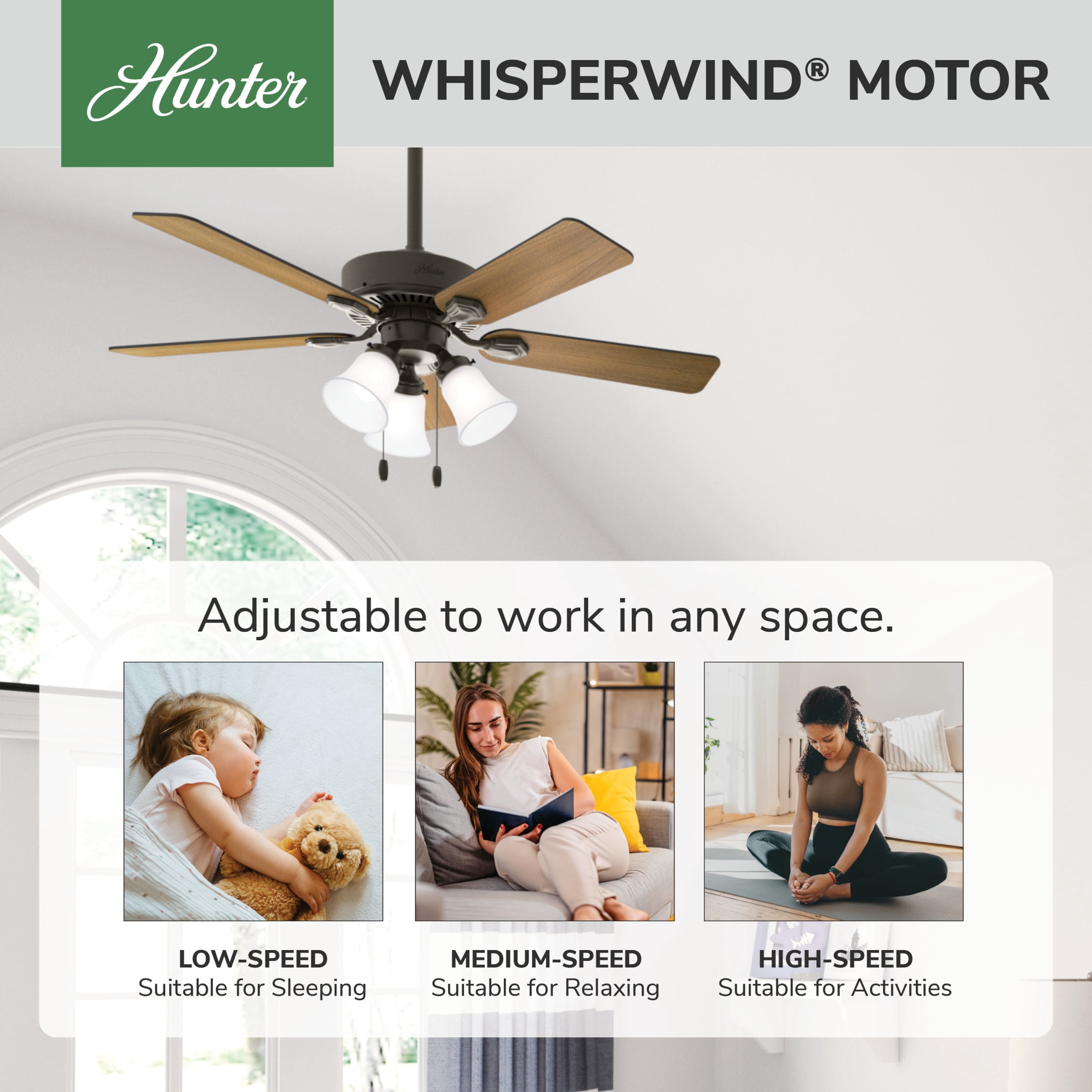 Hunter Swanson Indoor Ceiling Fan with Light, Traditional 3-Speed Motor, Reversible Blades (New Bronze, 44 in) b1fg0