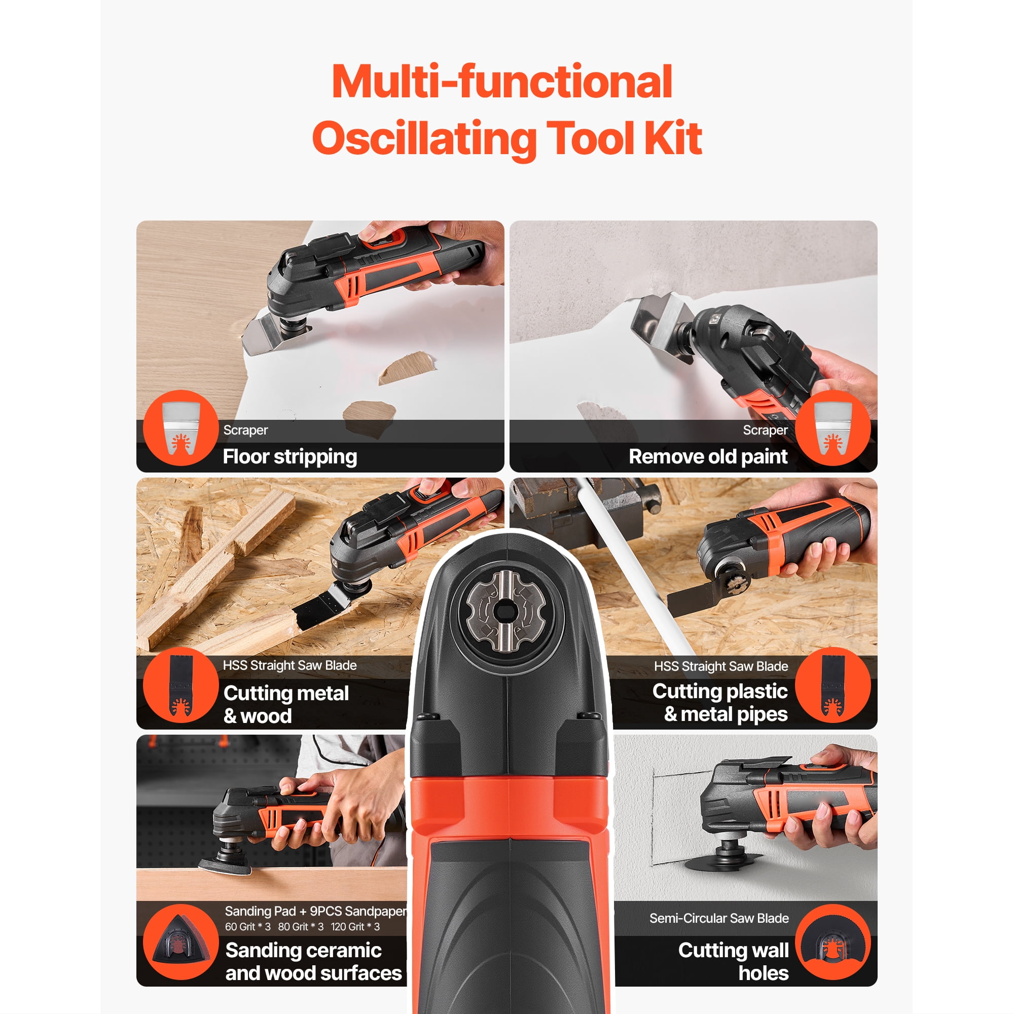 KFFKFF Corded Oscillating Multi-Tool, 3-Amp Variable Speed Power Tool with 13-Piece Accessory Set (Black, 13-Piece) cn0bj