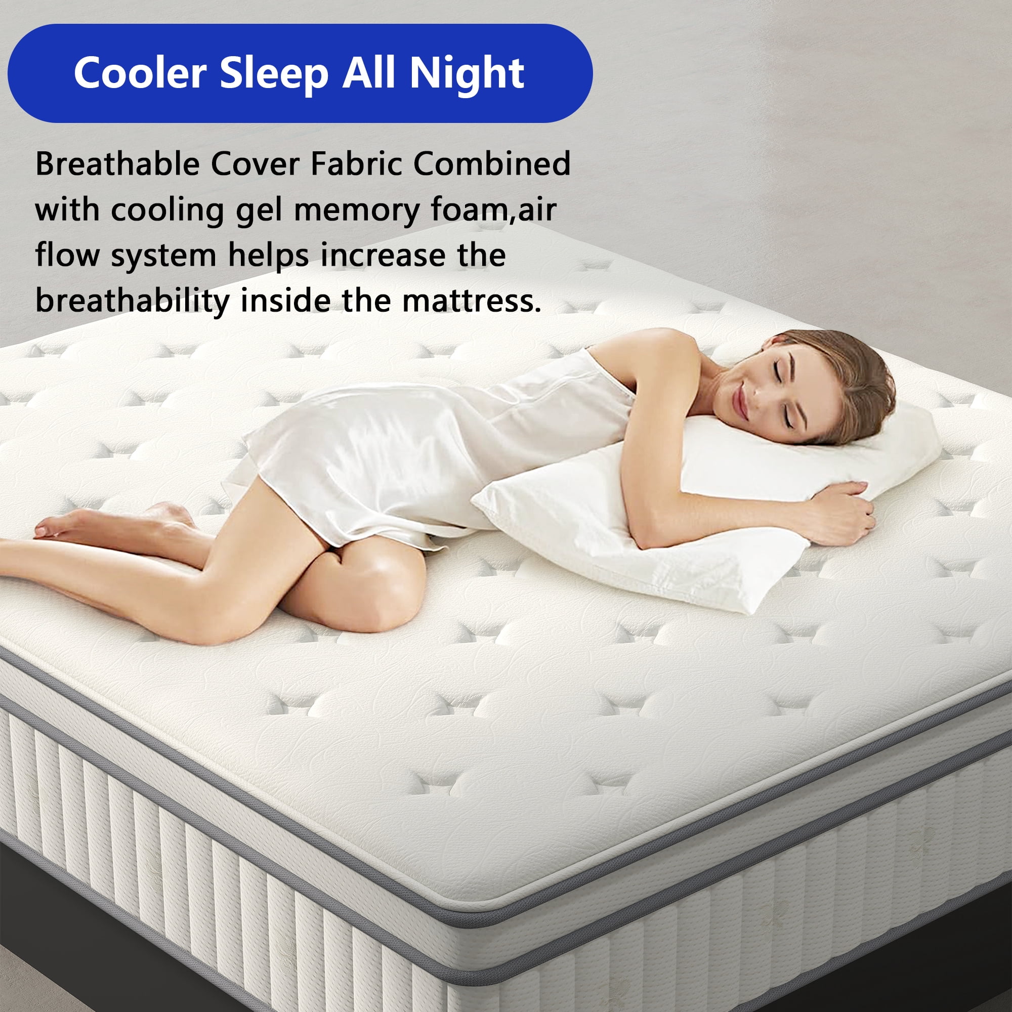 AOOWOW 10 Inch Hybrid King Size Mattress, Cooling Gel Memory Foam and Pocket Spring Support (King, 76 in x 80 in x 10 in) no91m
