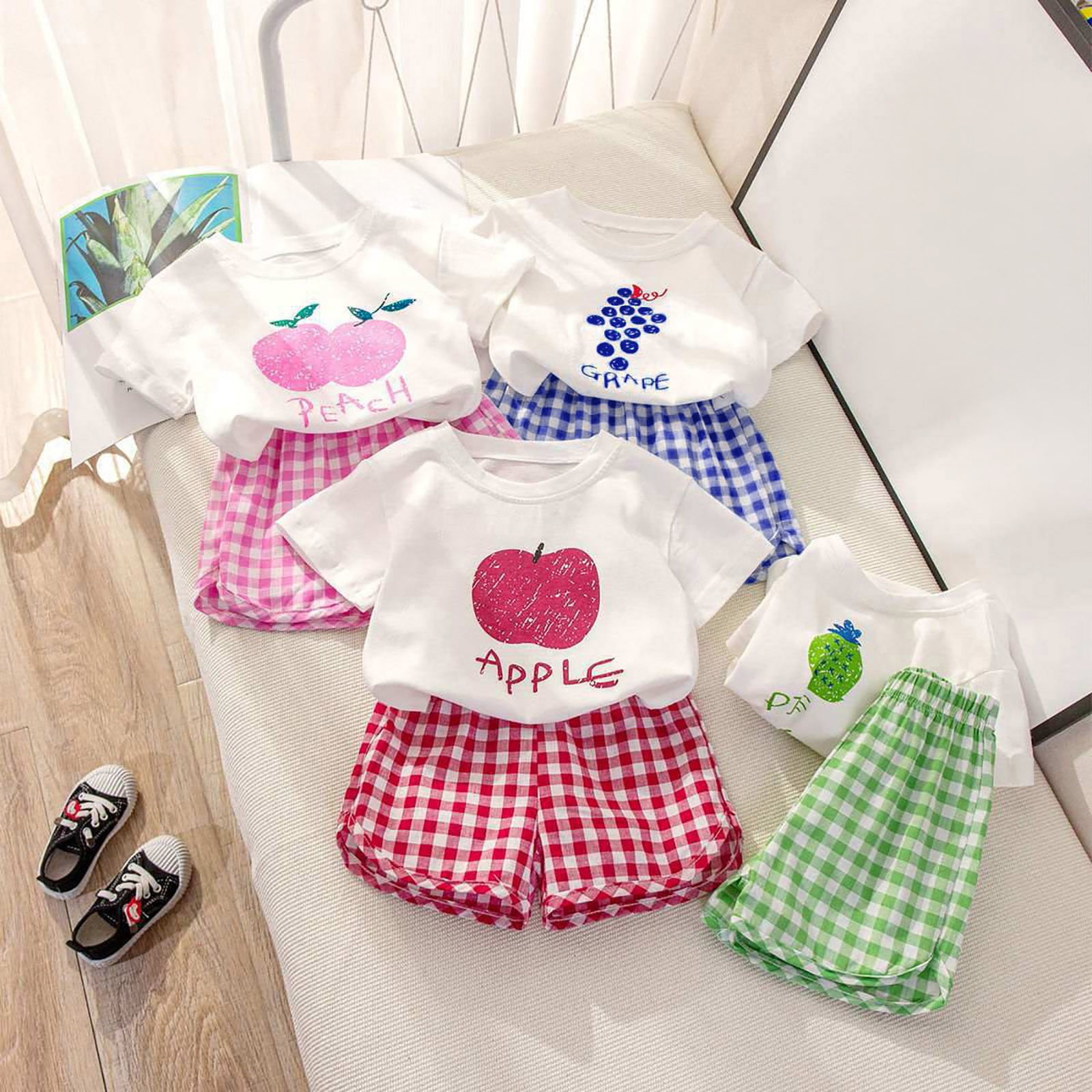 Yindaity Toddler Girls Summer Outfit Set Sunflower Print T-Shirt and Denim Shorts (Green, 3-4 Years) rjg90