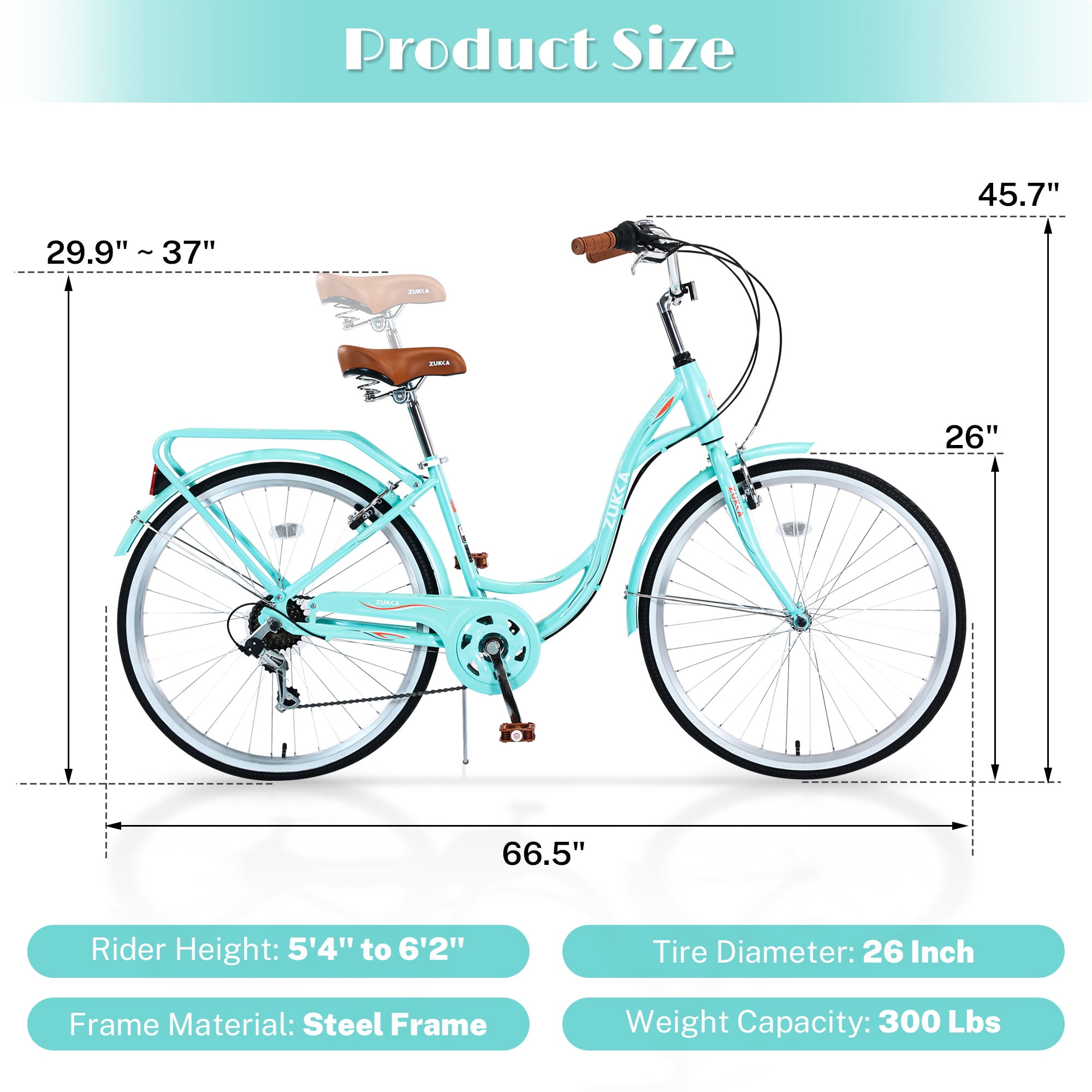 iYofe 26 in Women's Beach Cruiser Bike, 7-Speed Hybrid Commuter Bicycle with Dual Brakes and Rear Seat (Cyan, 26 in) udhm8