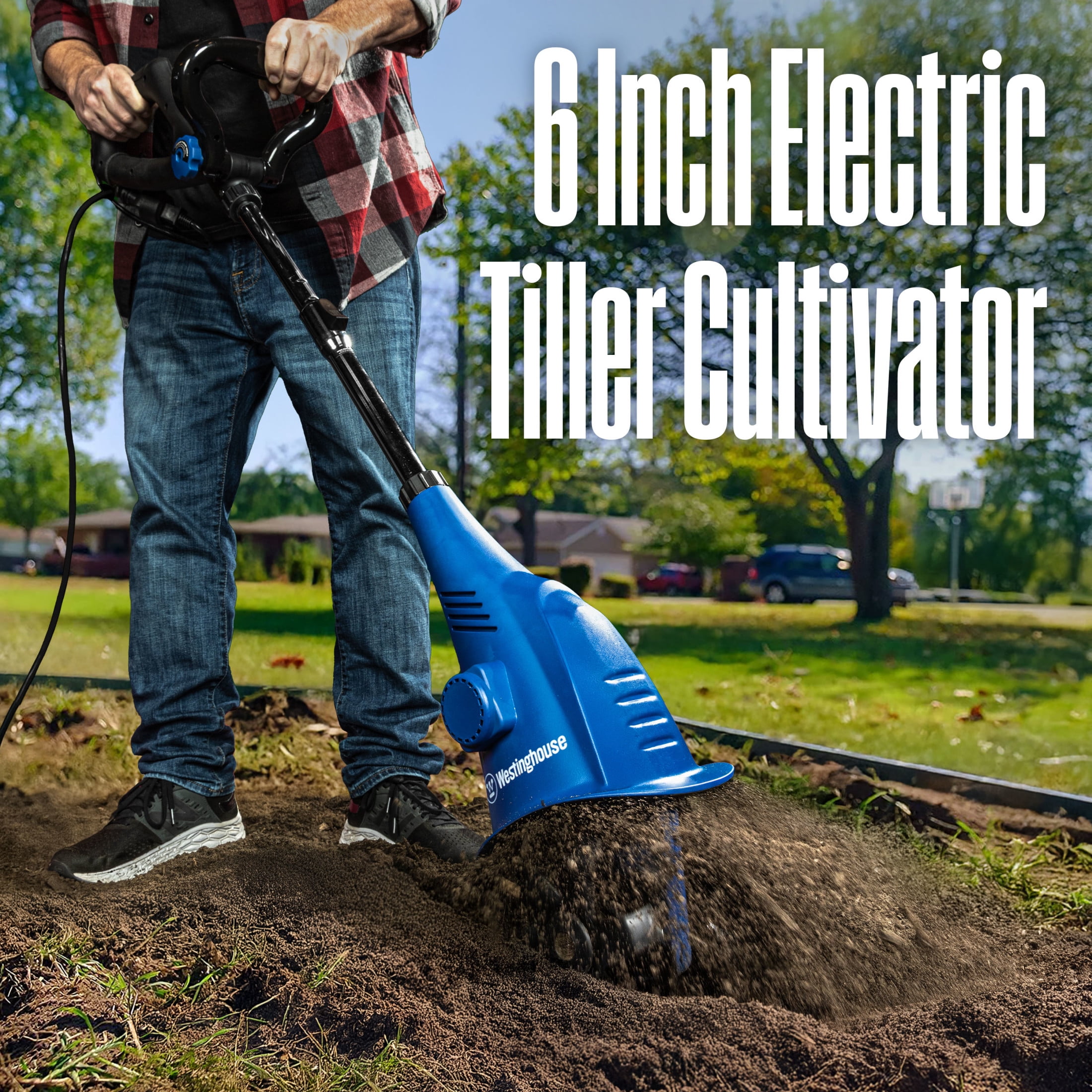 Westinghouse Corded Electric Mini Tiller Cultivator, 2.5 Amp Motor with 4 Steel Blades (6 in Width) xwr4b
