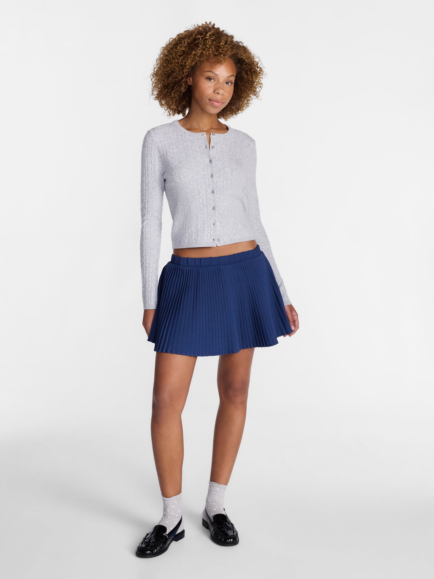 No Boundaries Women's Cable Knit Crewneck Cardigan (Grey, XXS-4X) 1c6ub