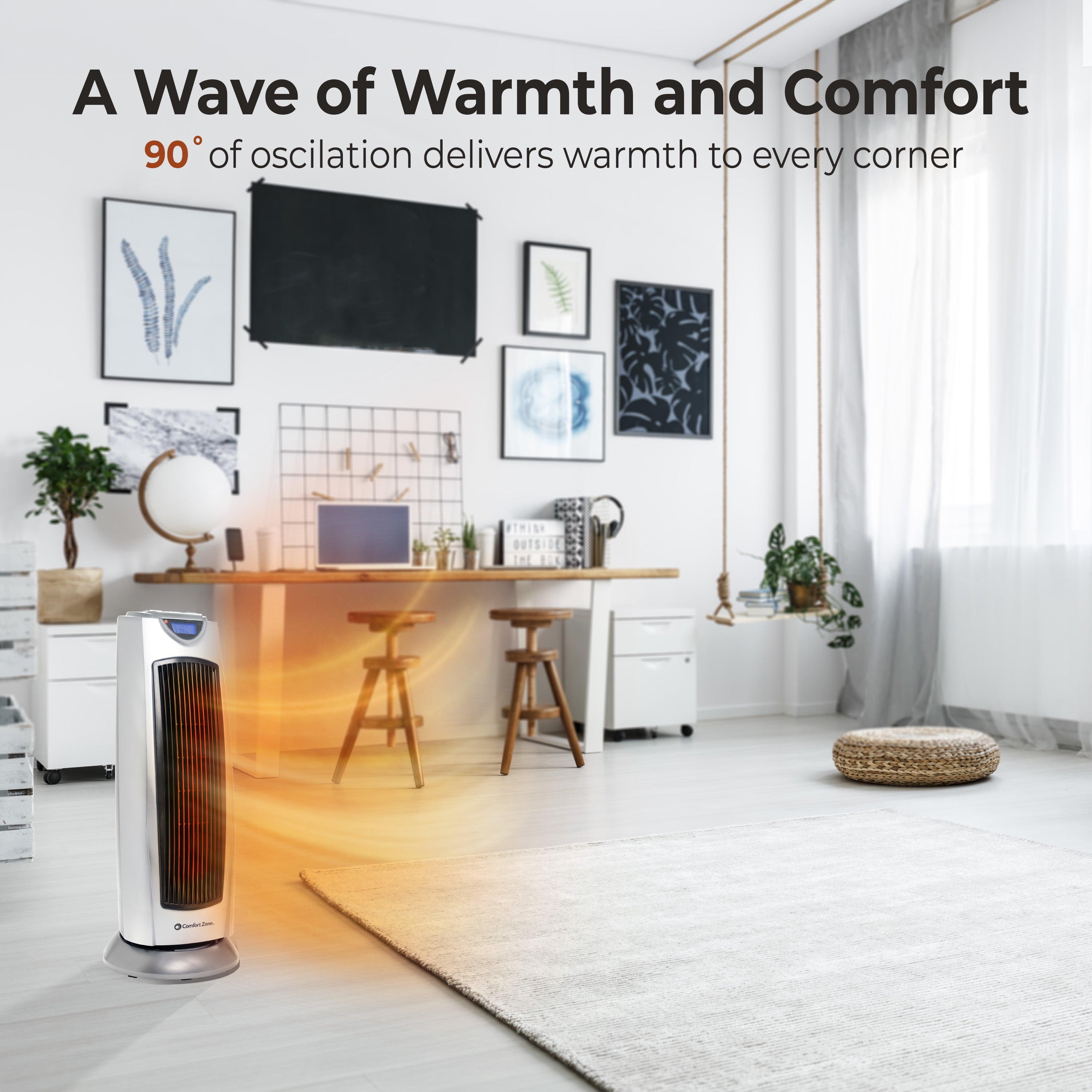 Comfort Zone Ceramic Oscillating Digital Tower Space Heater (Silver, 1500W) 9gc0w