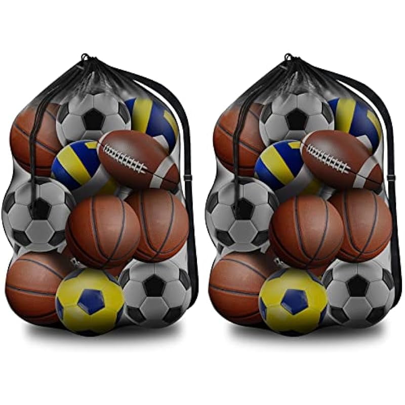 Tressify Extra Large Mesh Sports Ball Bags for Basketball Football Volleyball (Black, 2 Pack, 39.8 x 29.9 in) x5loj