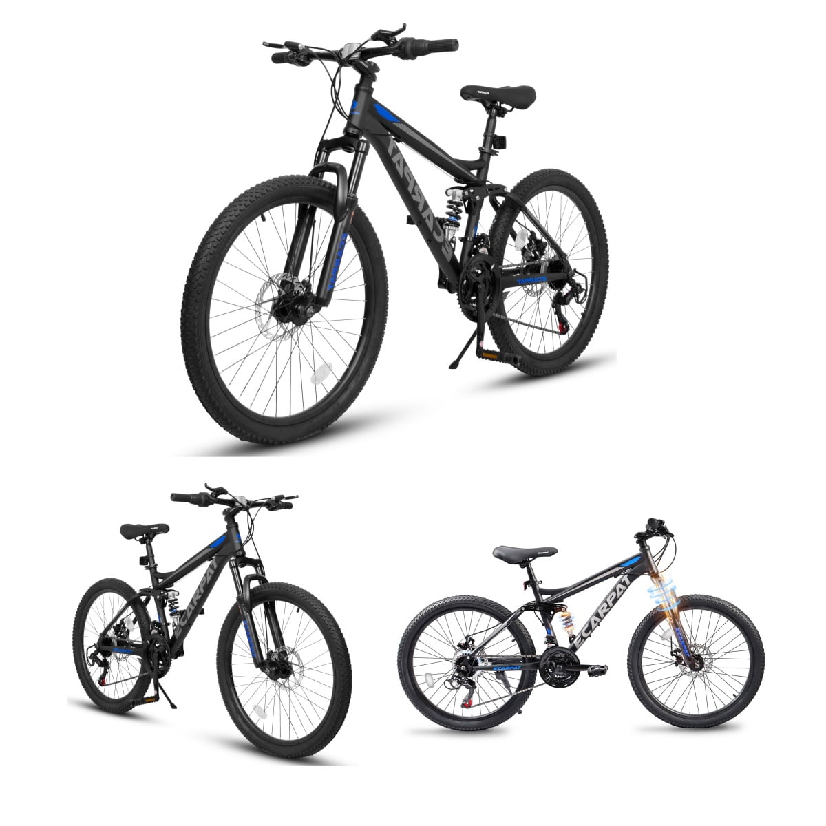 Historyli Go5H Mountain Bike, 21-Speed Full Suspension Bicycle with Dual Disc Brakes (Black, 24 in) 7cdpb