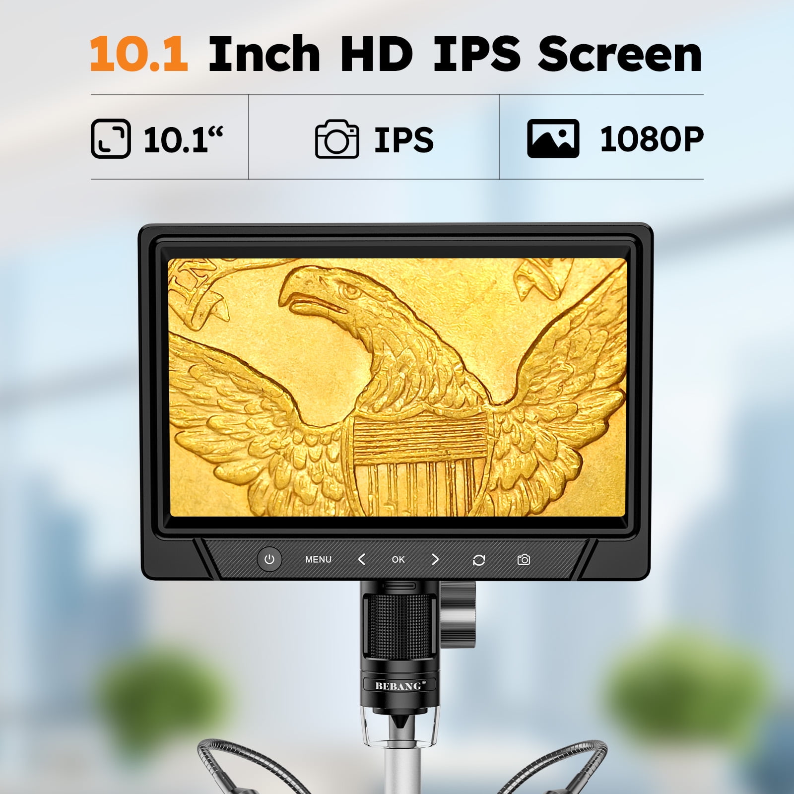 BEBANG 10.1-inch LCD Digital Microscope with 1080P HD Camera, 12MP Sensor, and 32GB SD Card for Electronics Repair and Coin Inspection y511c
