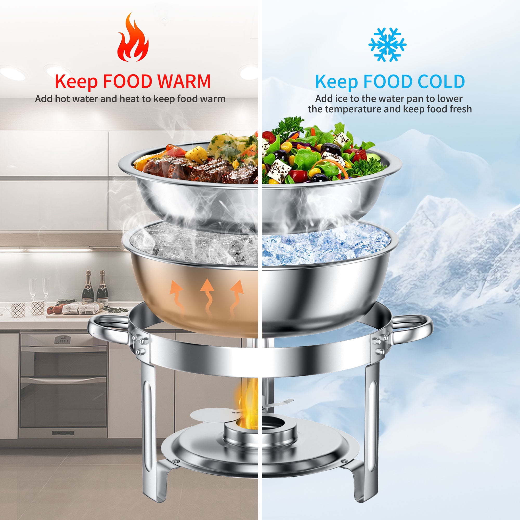 TINANA Stainless Steel Chafing Dish Buffet Set with Glass Lid and Lid Holder (Silver, 5 qt, 4 Pack) hxdin