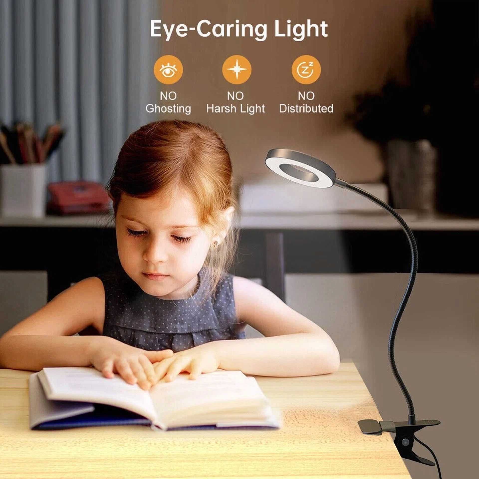 KLYNE Dimmable Clip On Desk Lamp with Gooseneck Arm and LED Ring Light (Black, 12 in) dsl4k