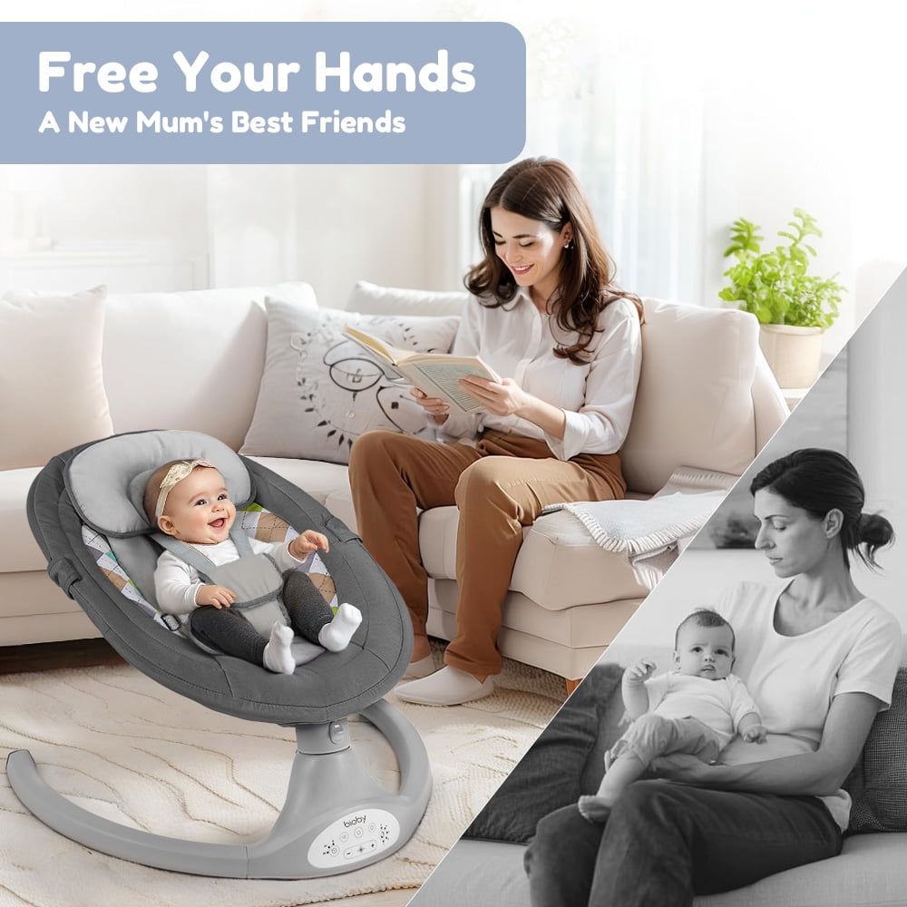 Caveen Electric Baby Swing Rocker with Bluetooth Music and Remote Control (Grey, 25.6 x 25.6 x 28.1 in) us43k