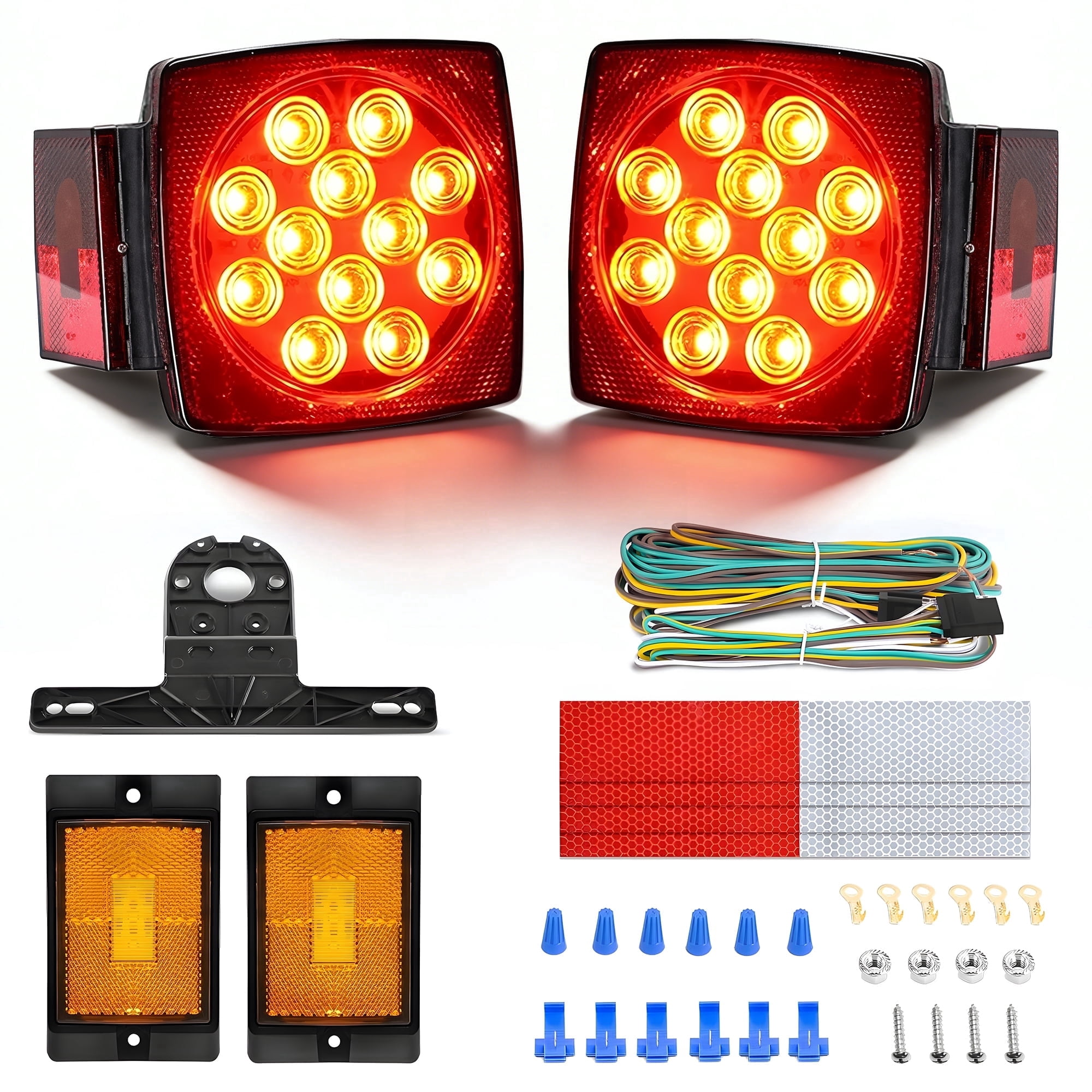 DAYBETTER 12V LED Trailer Light Kit, Submersible Waterproof Tail Lights for Boat RV Truck (Red, 25 ft Harness) movis