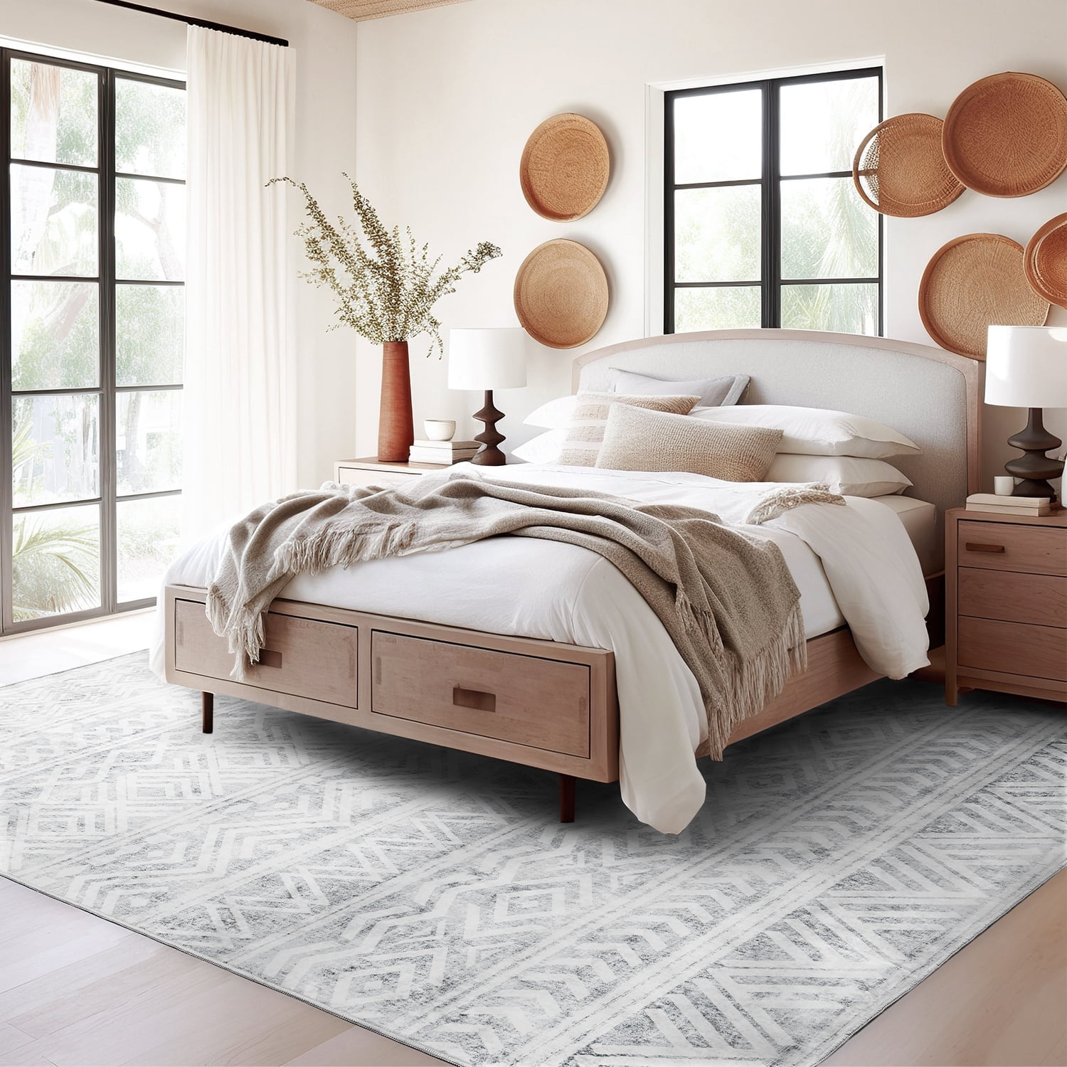 SIXHOME Modern Geometric Area Rug, Washable Boho Living Room Carpet (Gray, 5 ft x 7 ft) 46hf0