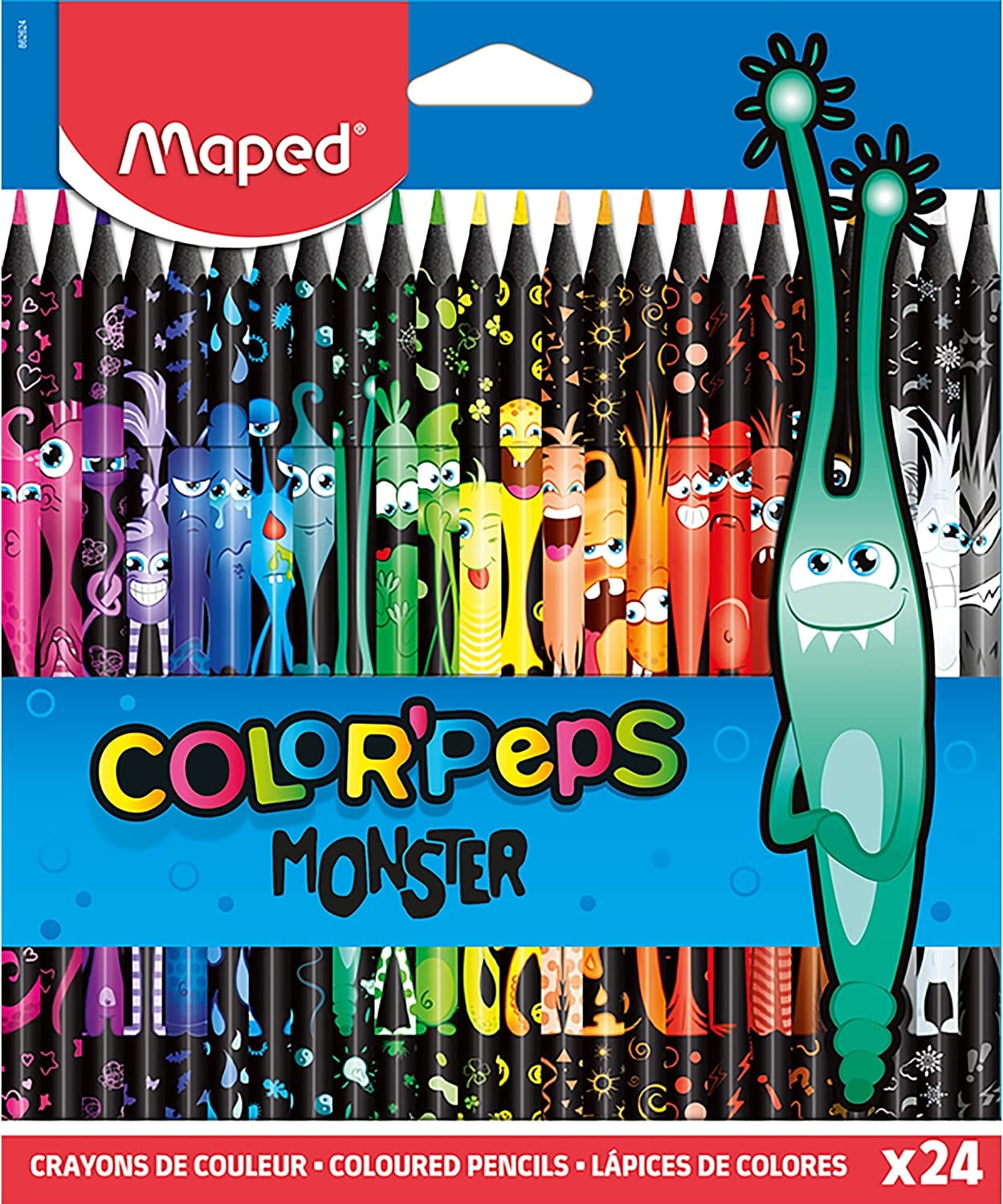 Maped Color'Peps Monster Coloring Pencils, Triangular Grip, Break-Resistant Resin Lead (24 Count) zx5j9