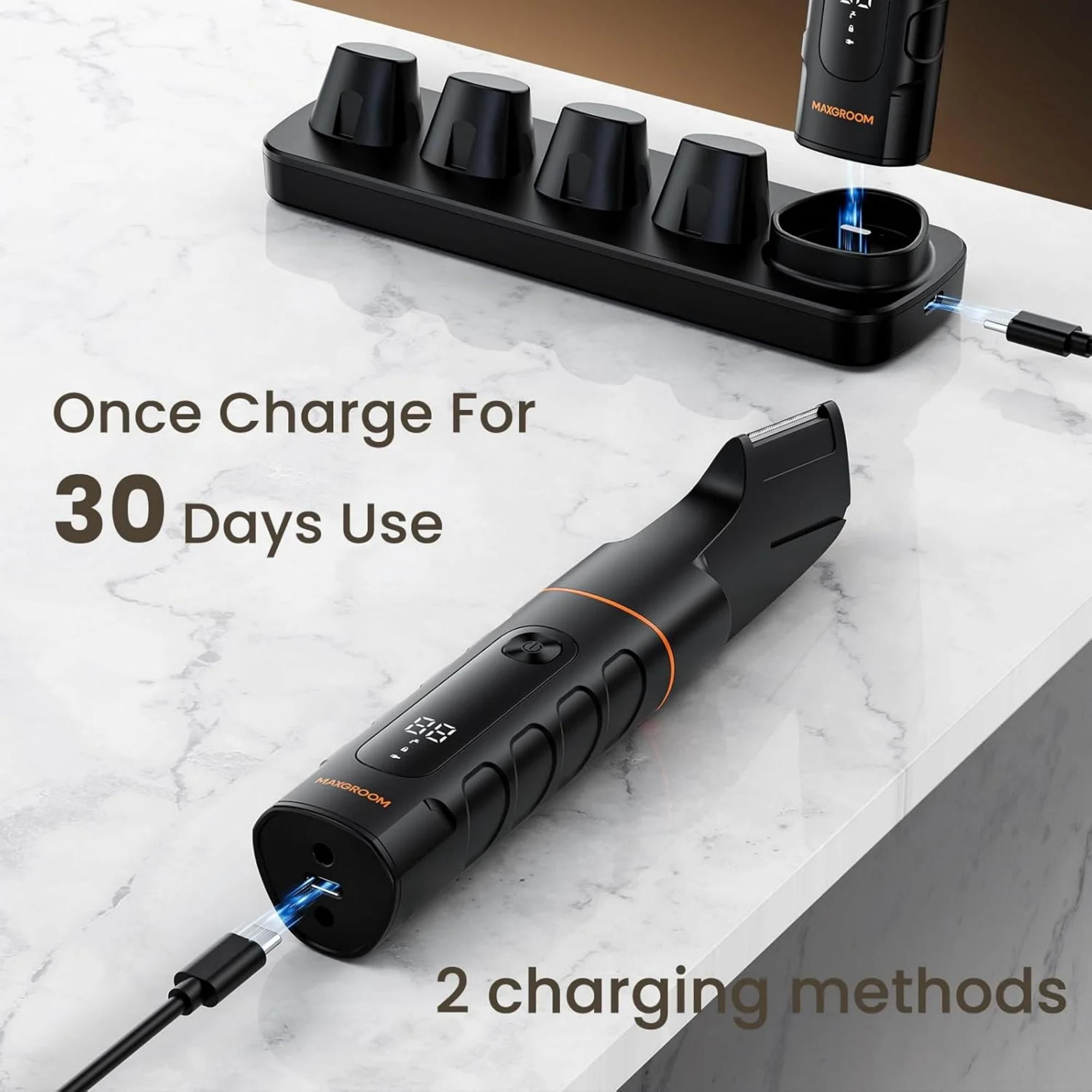 MAXGROOM All-in-One Electric Body Hair Trimmer for Men, Waterproof Grooming Kit with LED Display (Black, 1 Kit) gx861