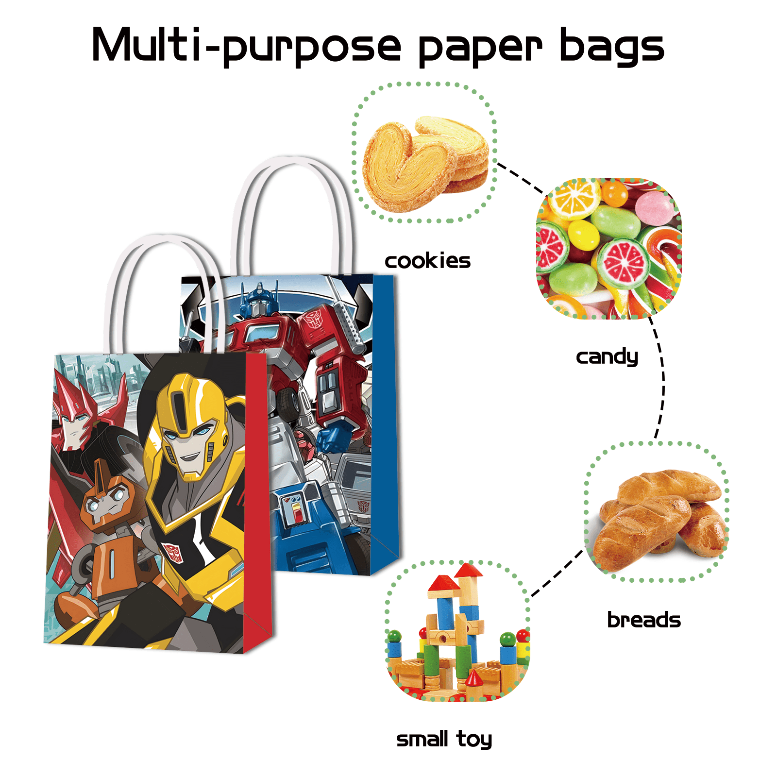 JQTVUYQIG Transformers Party Gift Bags with Handles, Cartoon Robot Theme Party Supplies (16 Pack, 8.26 in x 5.9 in x 3.14 in) mm1x1