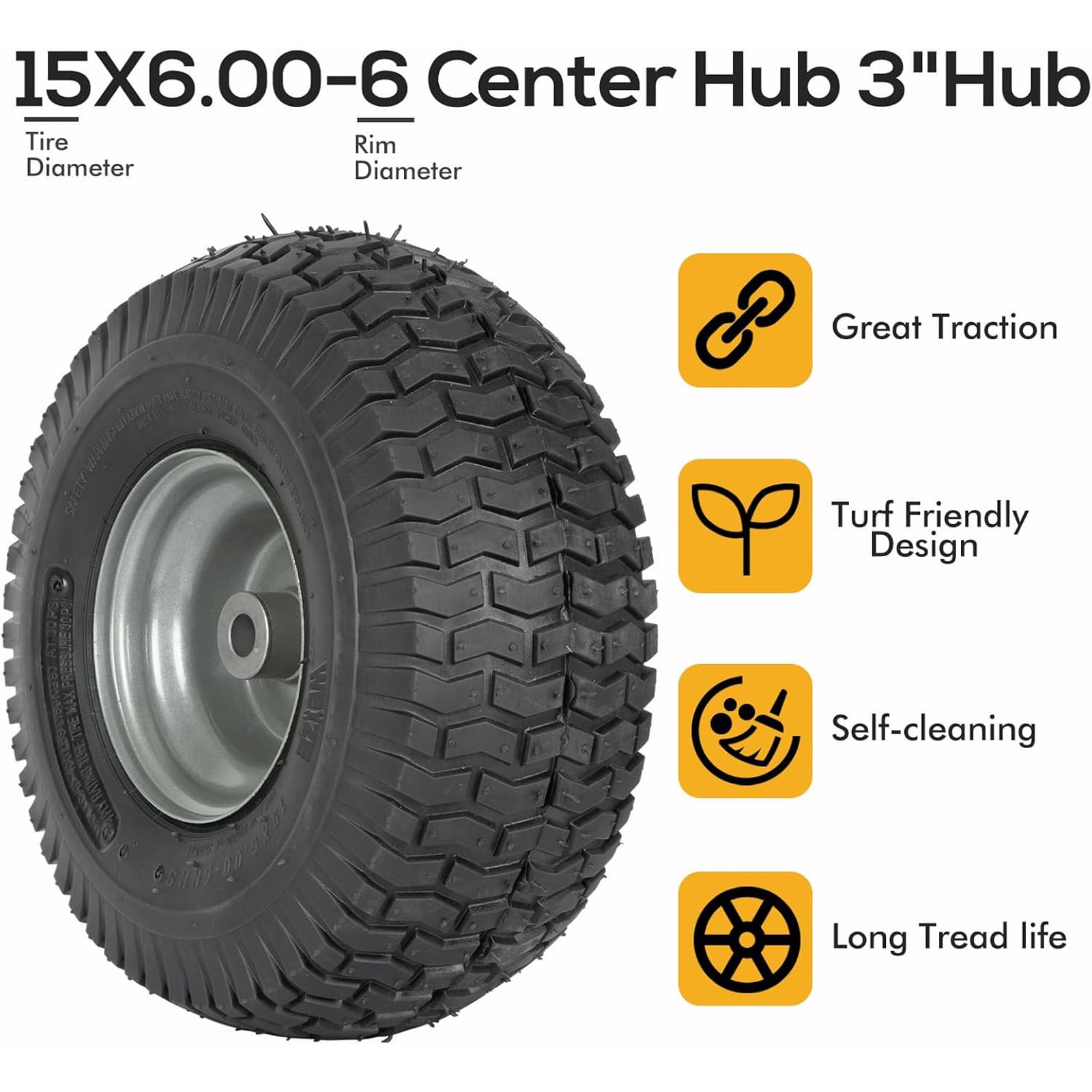 WEIZE 15x6.00-6 Lawn Mower Front Tire and Wheel Assembly (Black, 2-Pack) q1l2c