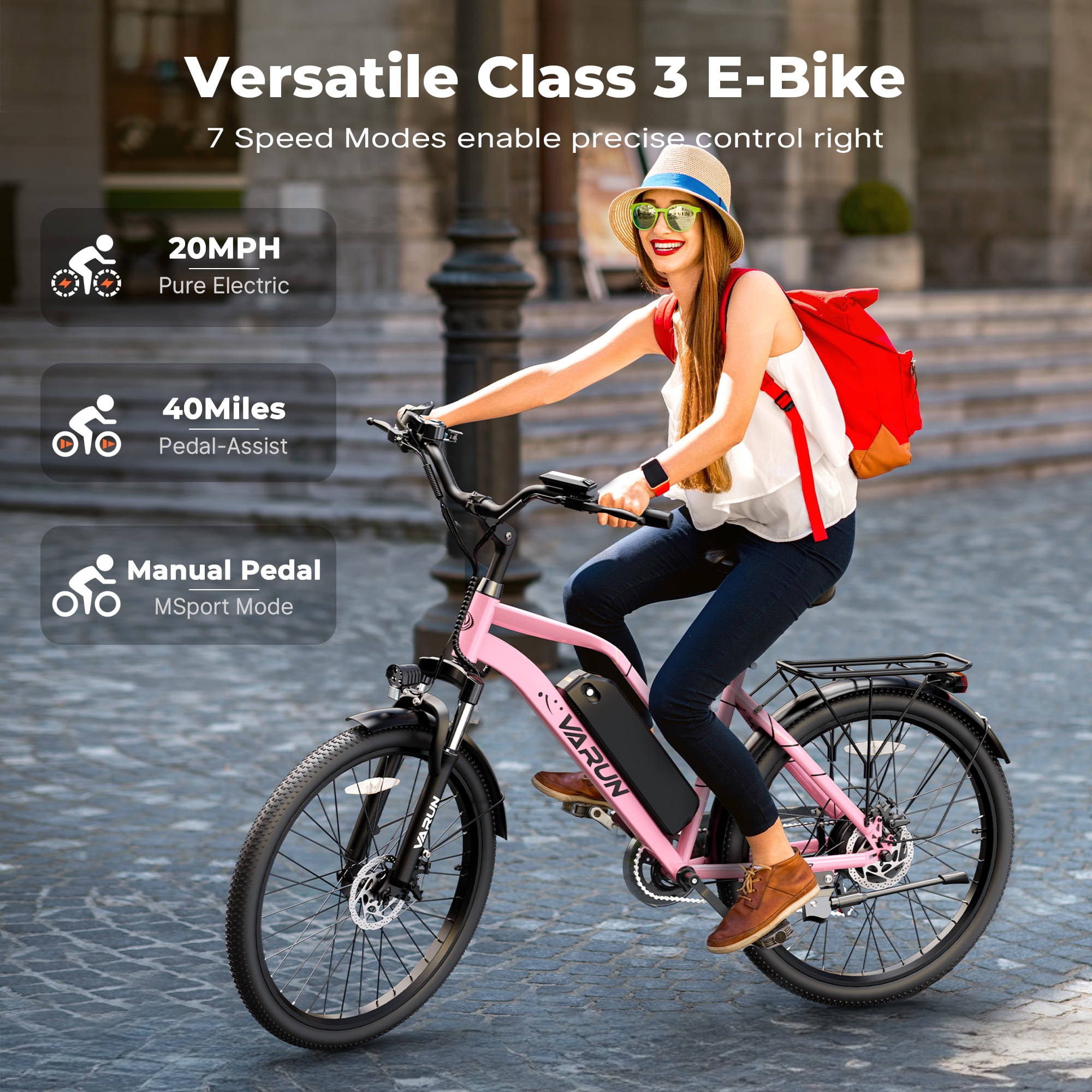 Generic Electric Bike 26-inch Adult E-Bike with 750W Motor, 48V Removable Battery, 7-Speed Gears, UL2849 Certified (Pink, 26 in) szew6