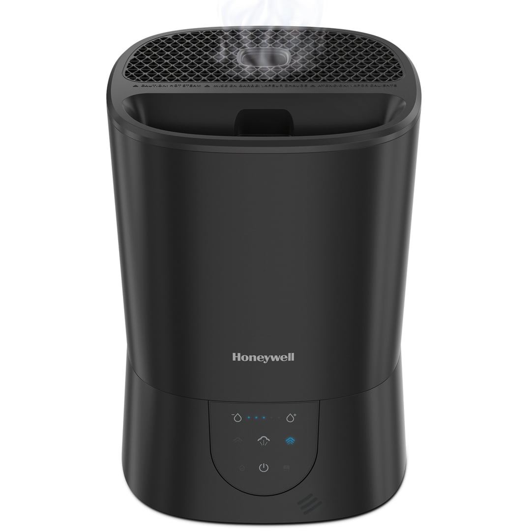 Honeywell Warm Mist Humidifier with Essential Oil Cup, Filter-Free Design for Home Air Quality (Black, 1.5 gal) 5w482