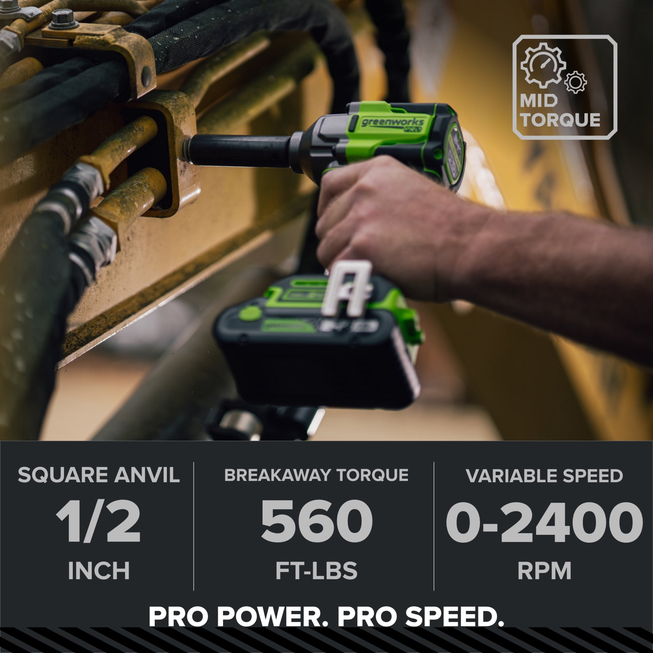 Greenworks Pro 24V 1/2-inch Cordless Impact Wrench with 560 ft-lb Breakaway Torque (Tool Only) 8nqa5