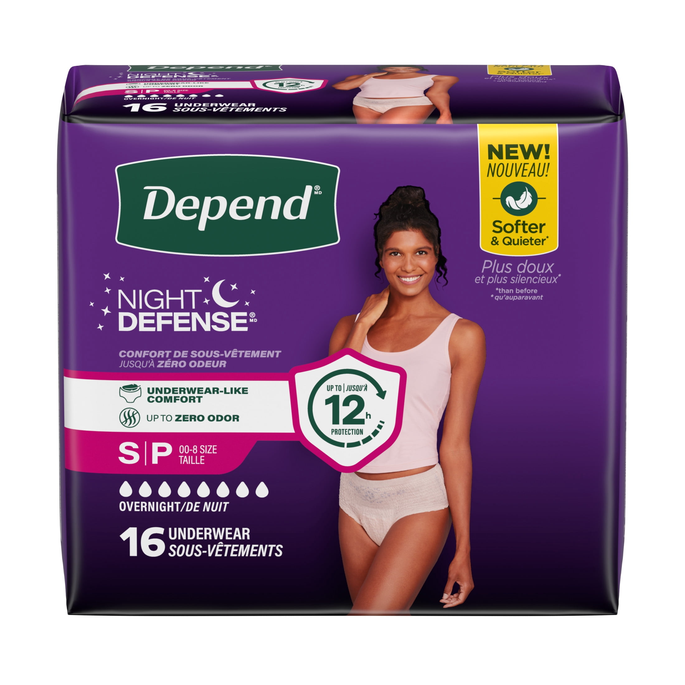 Depend Night Defense Incontinence Underwear for Women, Maximum Absorbency Overnight Protection (Small, 16 Count) 1wi61