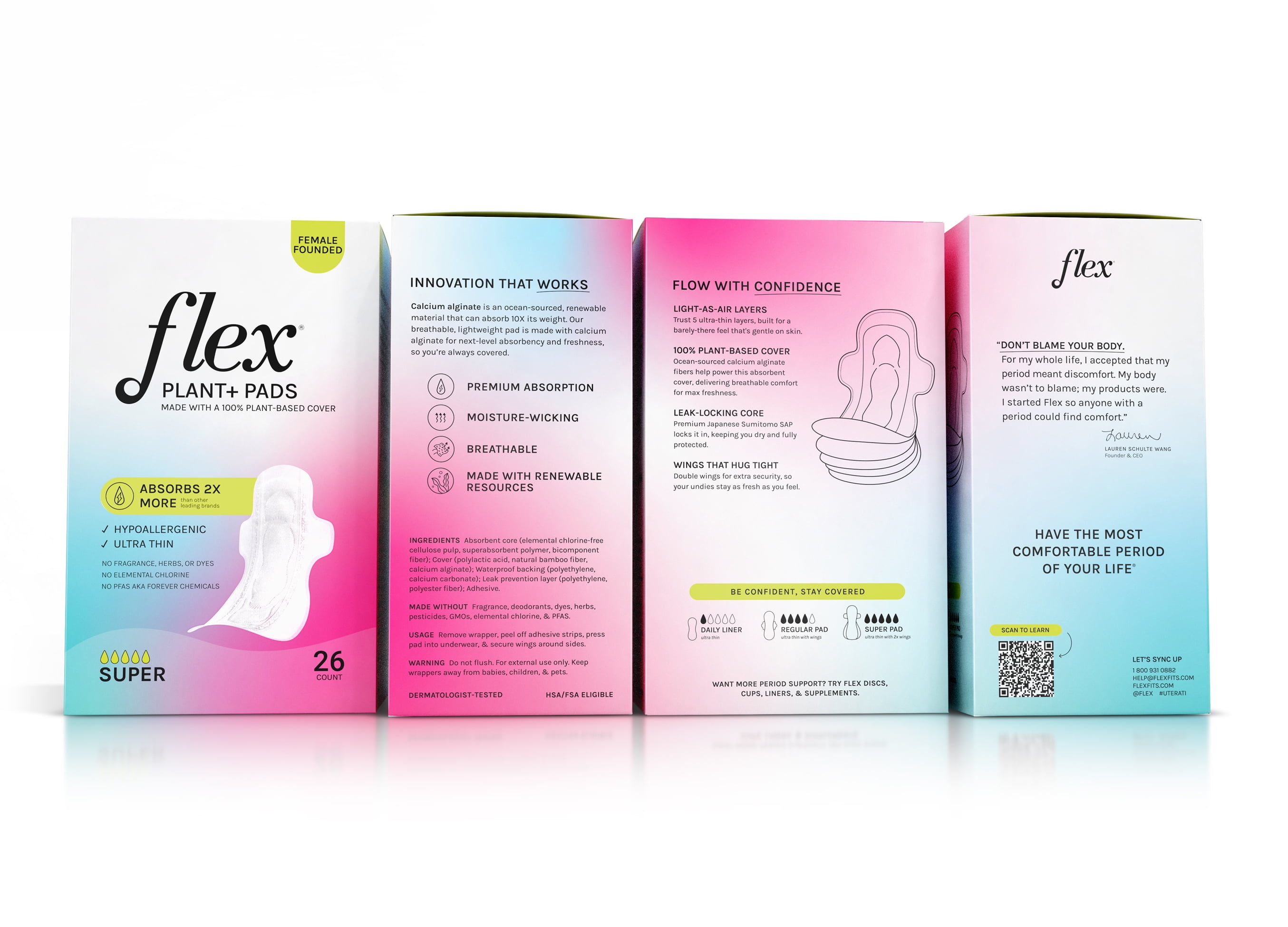 Flex Plant+ Super Absorbency Ultra Thin Pads with Wings (Unscented, 156 Count) bx916