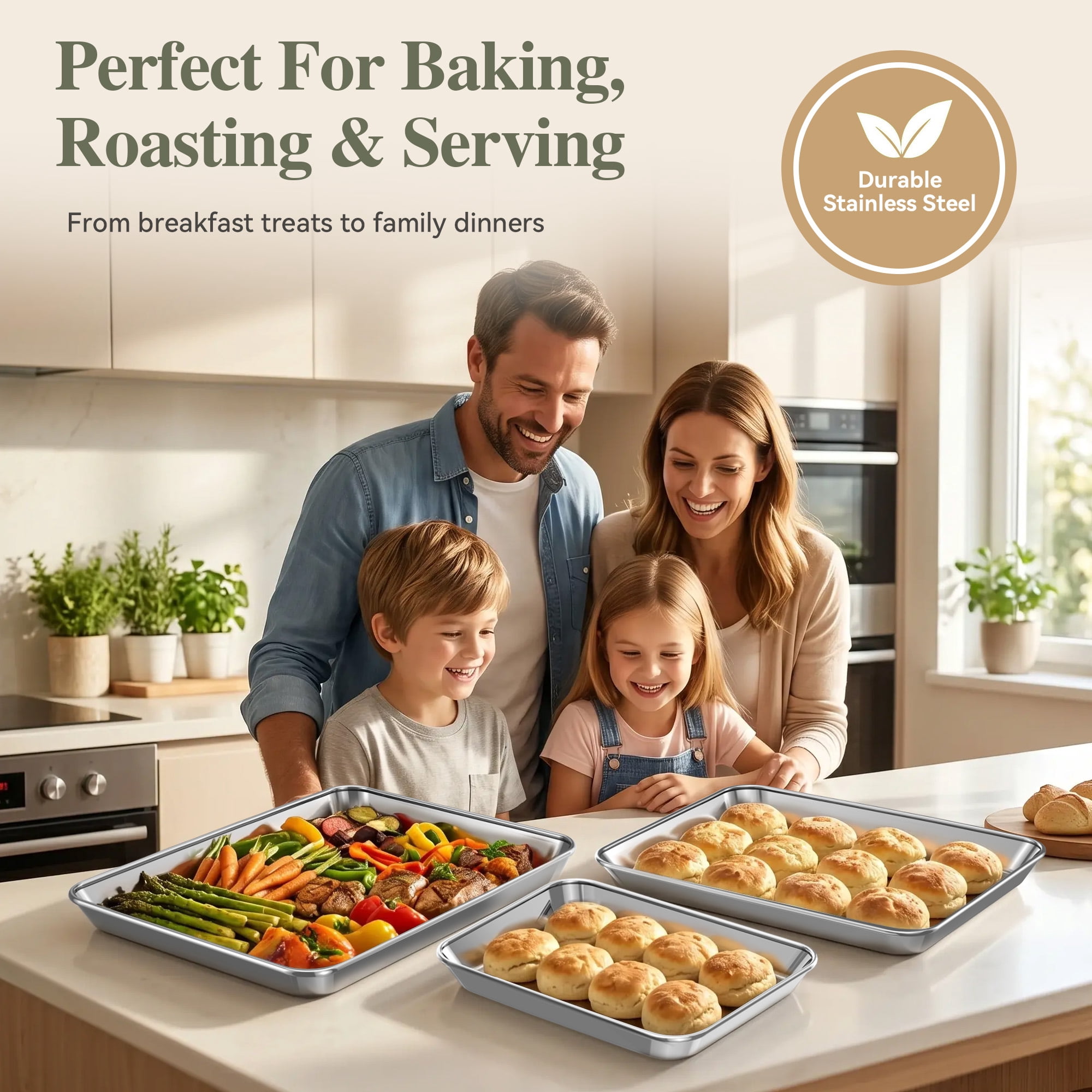 TINANA Stainless Steel Baking Sheet Set (2-Piece, 16 x 12 x 1 in) jvrhc